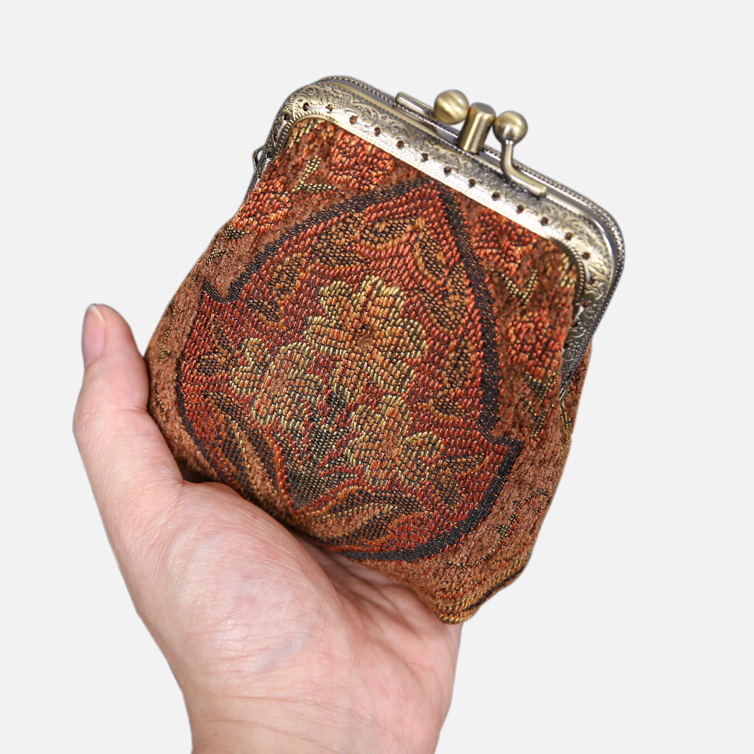 Damask D. Brown Double Kiss Clasp Coin Purse