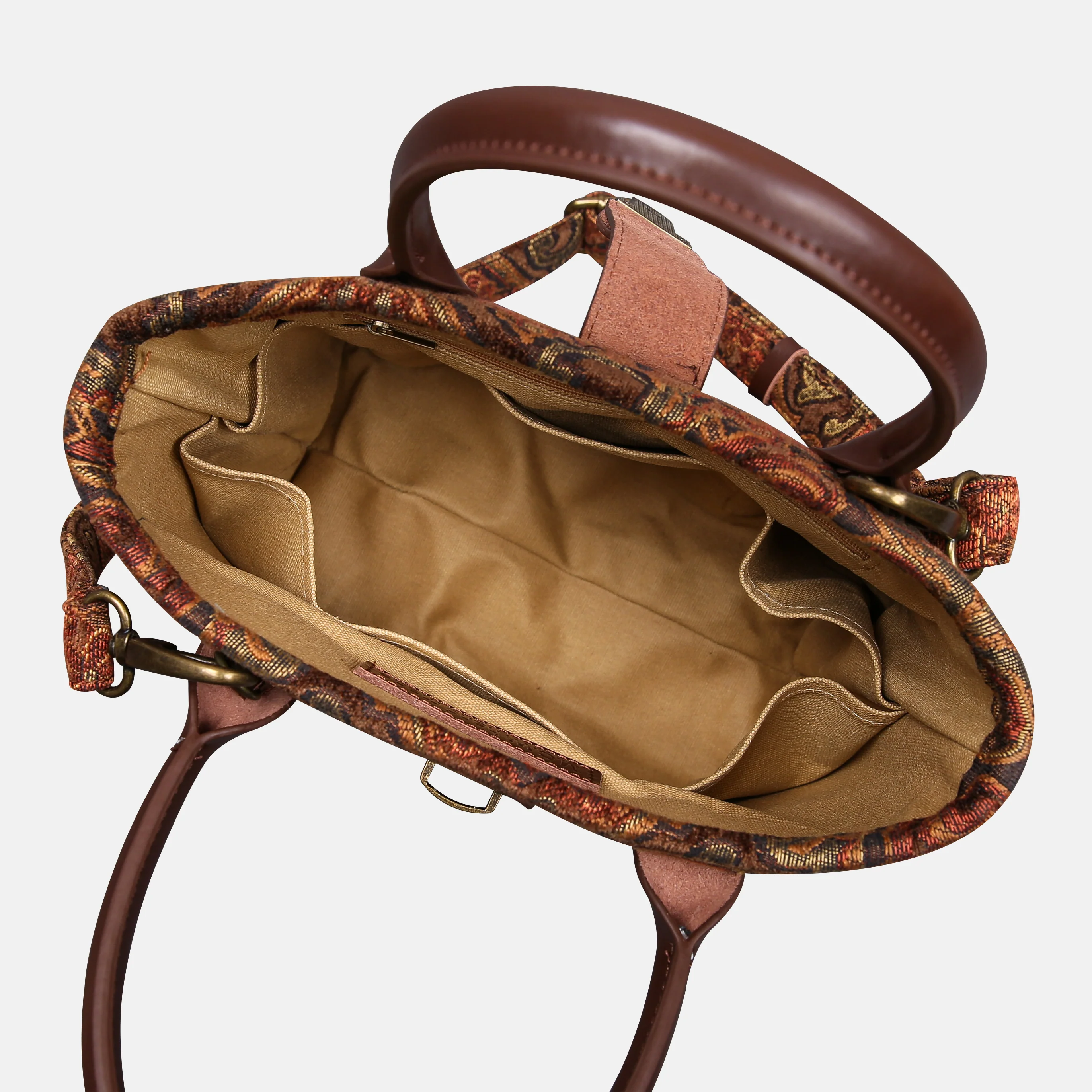Damask D. Brown Tuck Lock Carpet Satchel - Image 5
