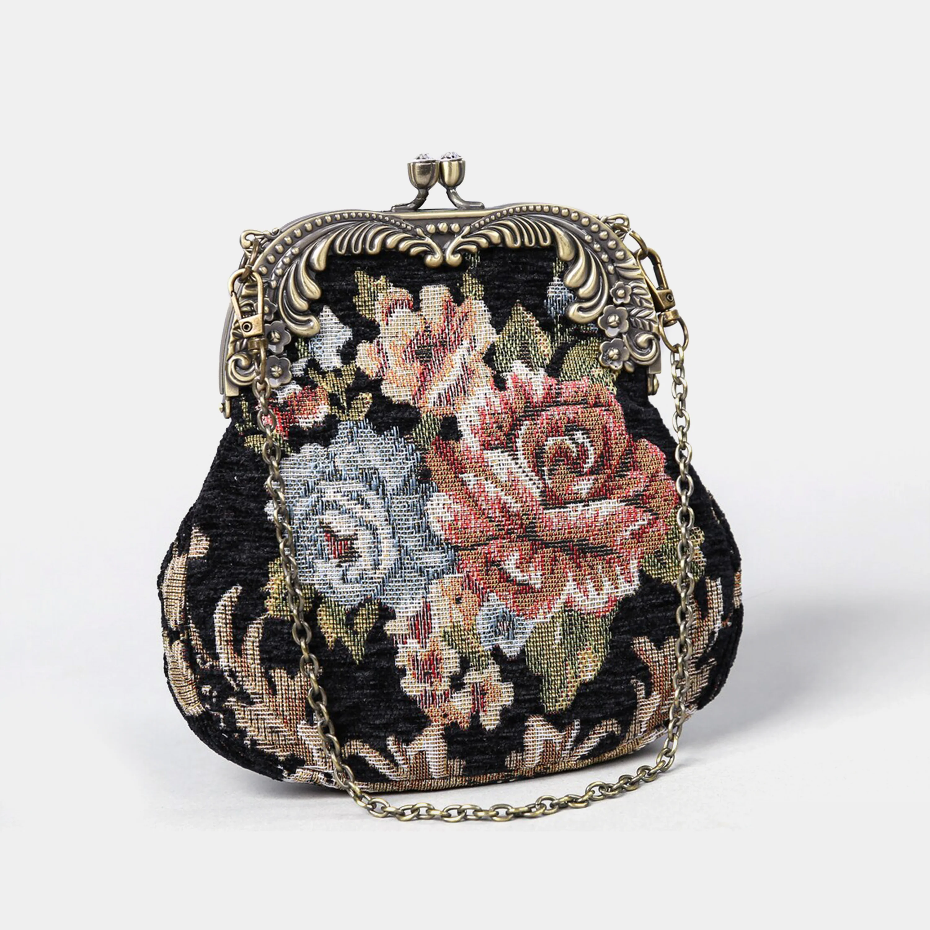 Floral Black Chatelaine Purse Medium