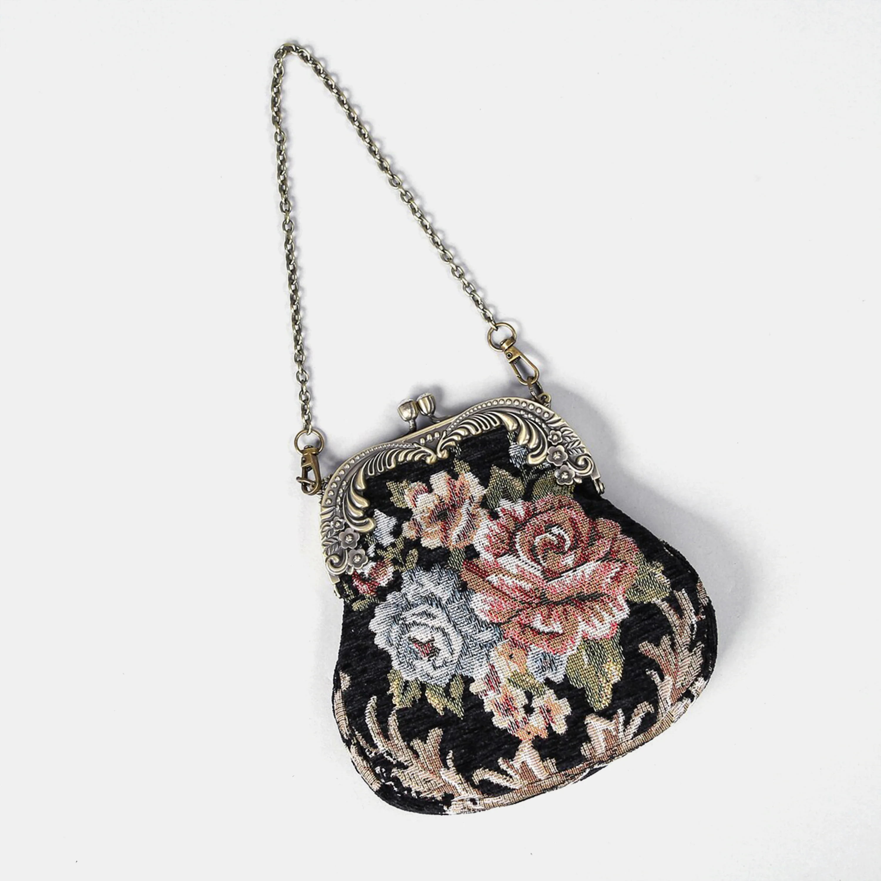 Floral Black Chatelaine Purse Medium - Image 2