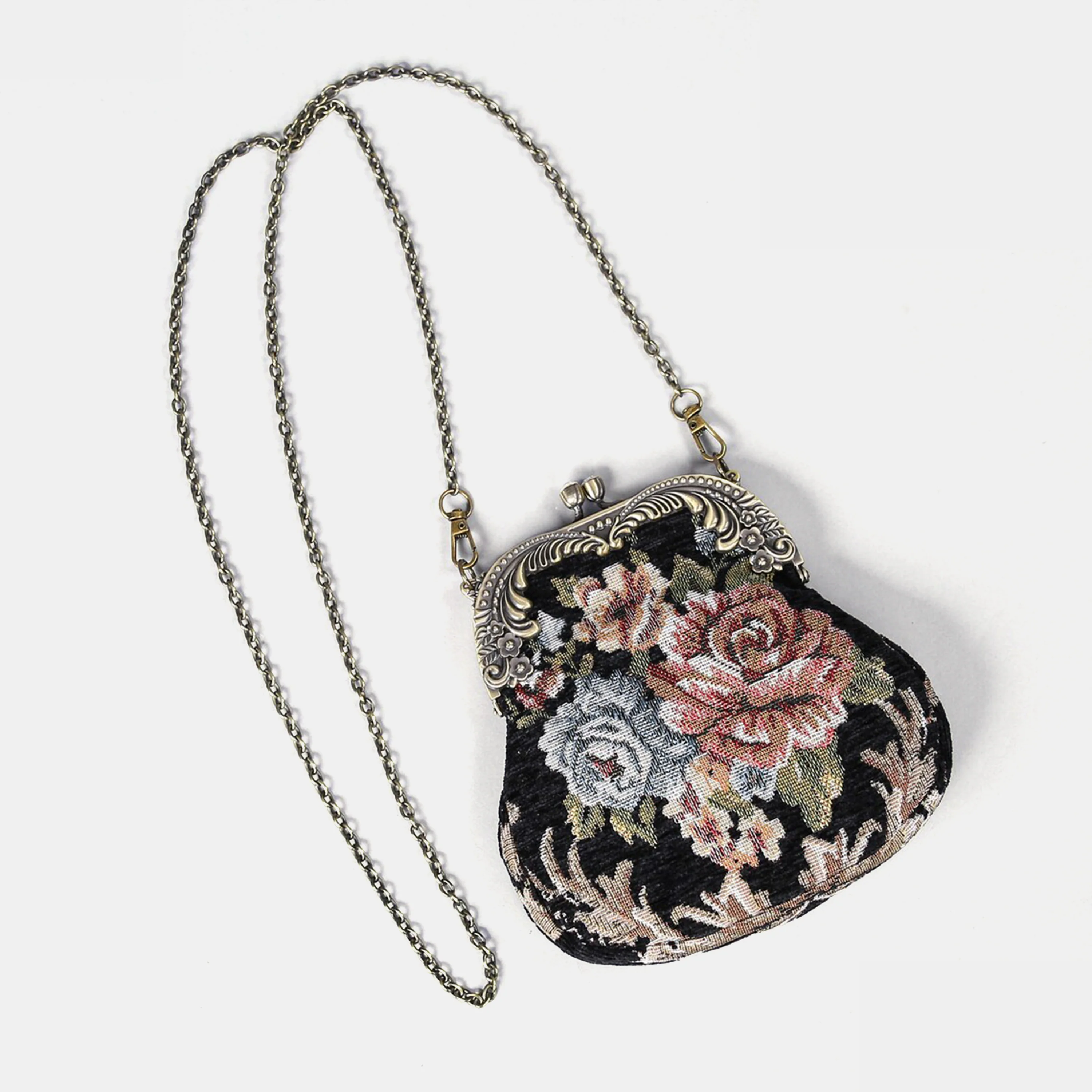 Floral Black Chatelaine Purse Medium - Image 3