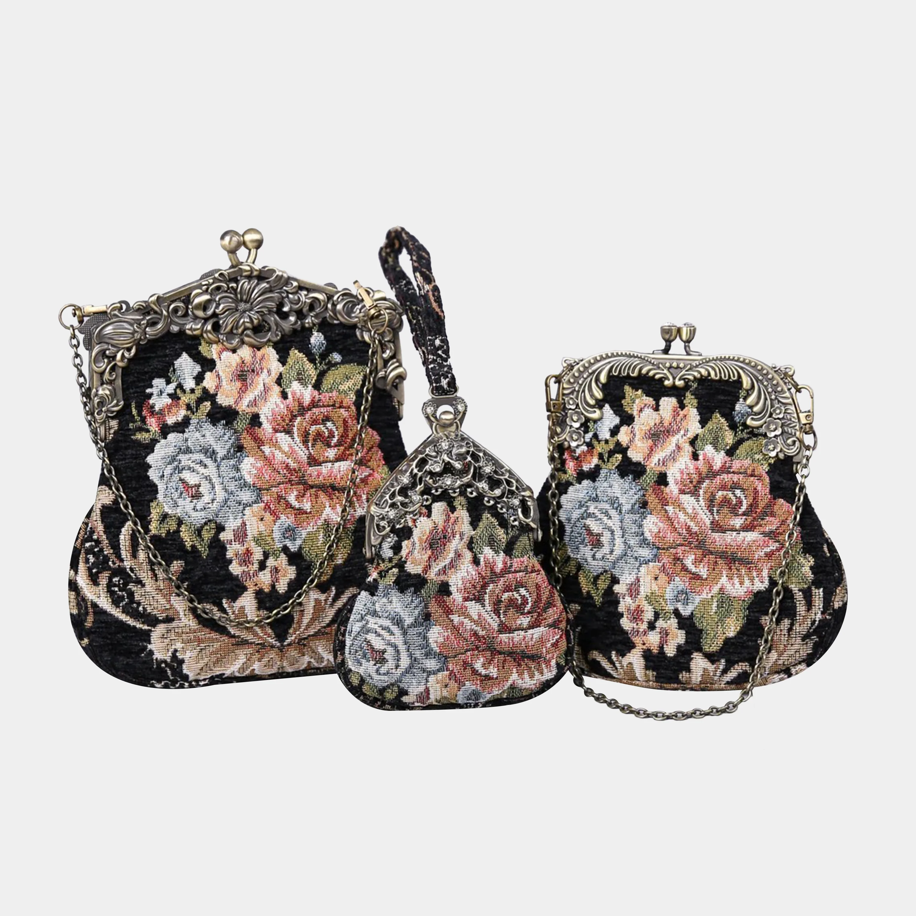 Floral Black Chatelaine Purse Medium - Image 6