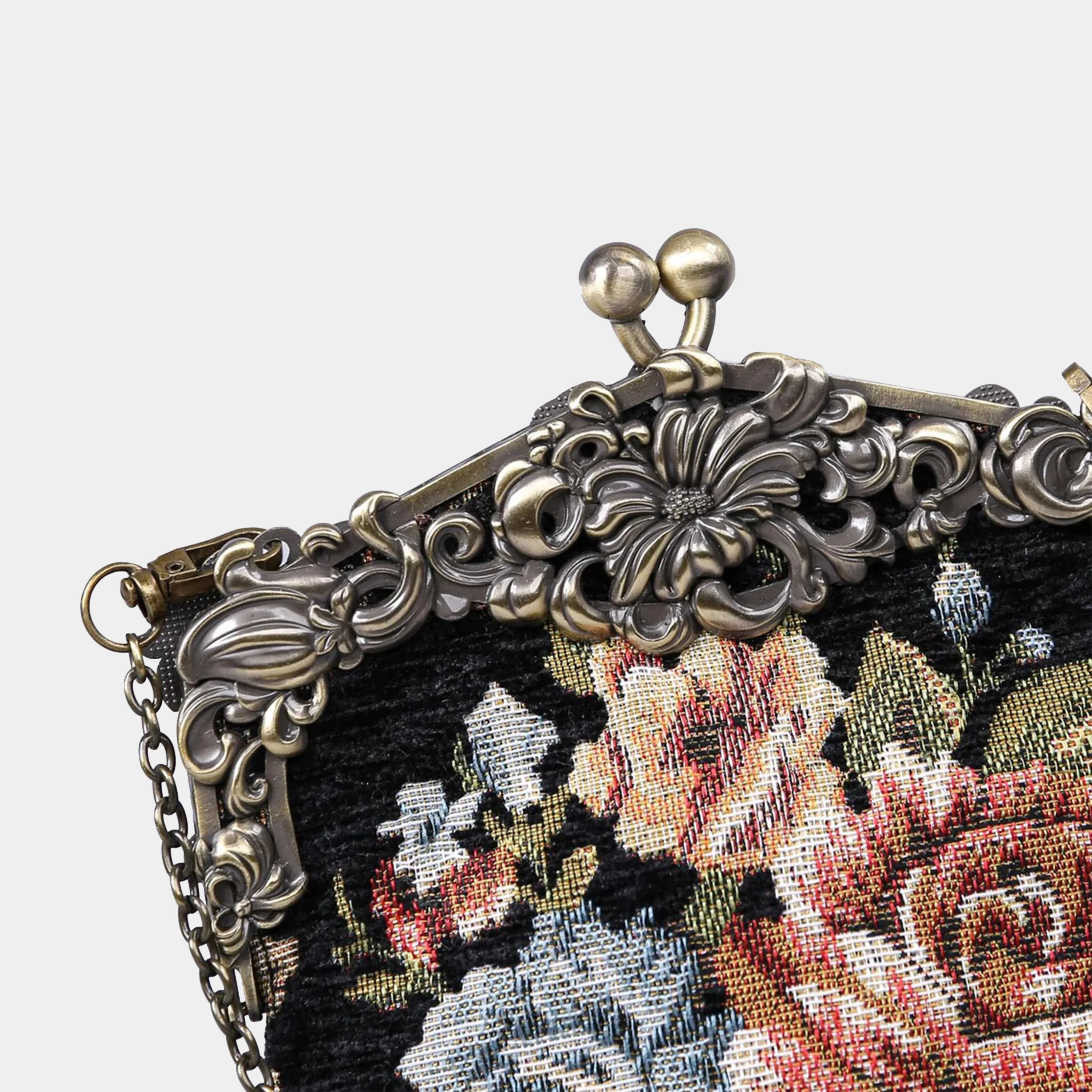 Floral Black Chatelaine Purse Large - Image 6