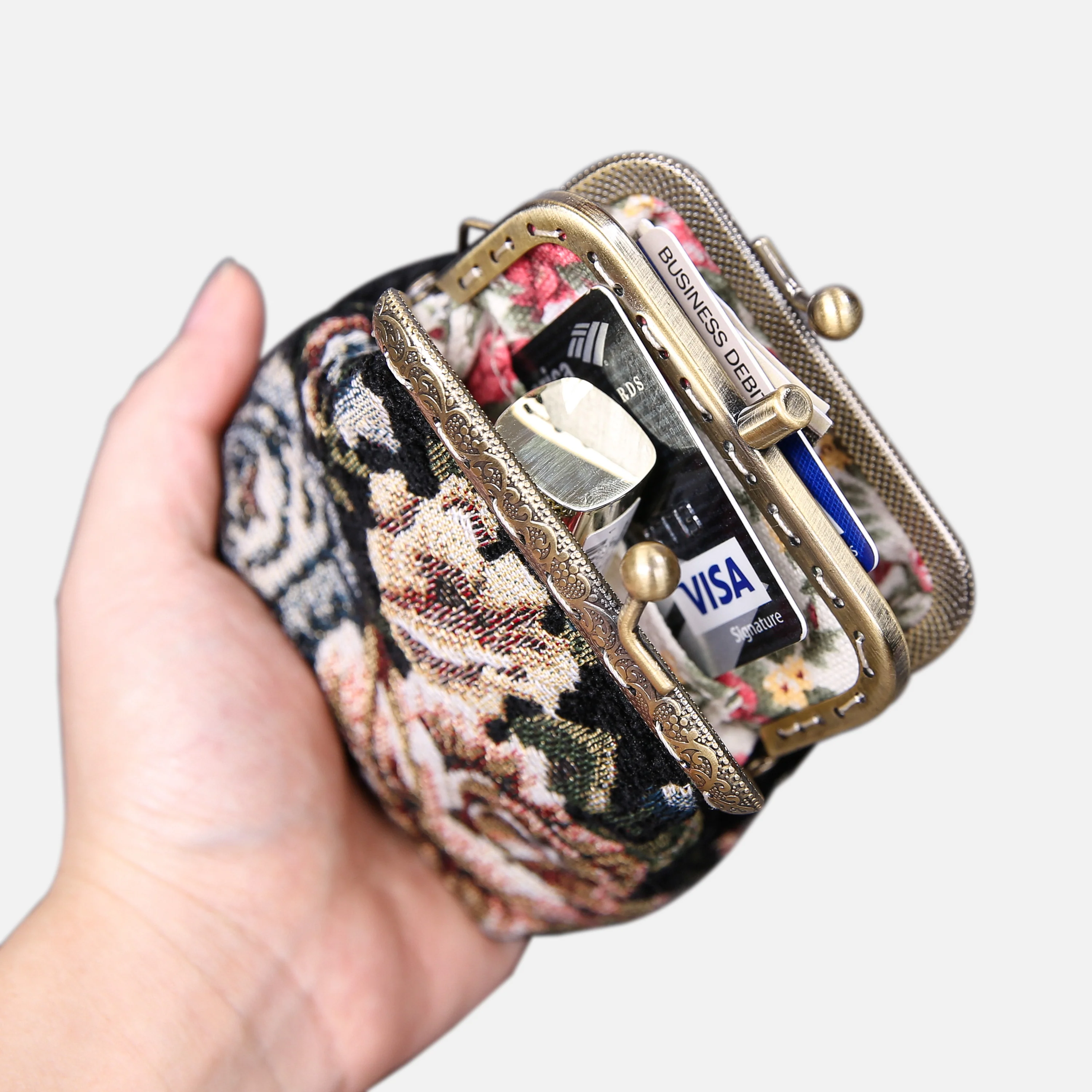 Floral Black Double Kiss Clasp Coin Purse - Image 2