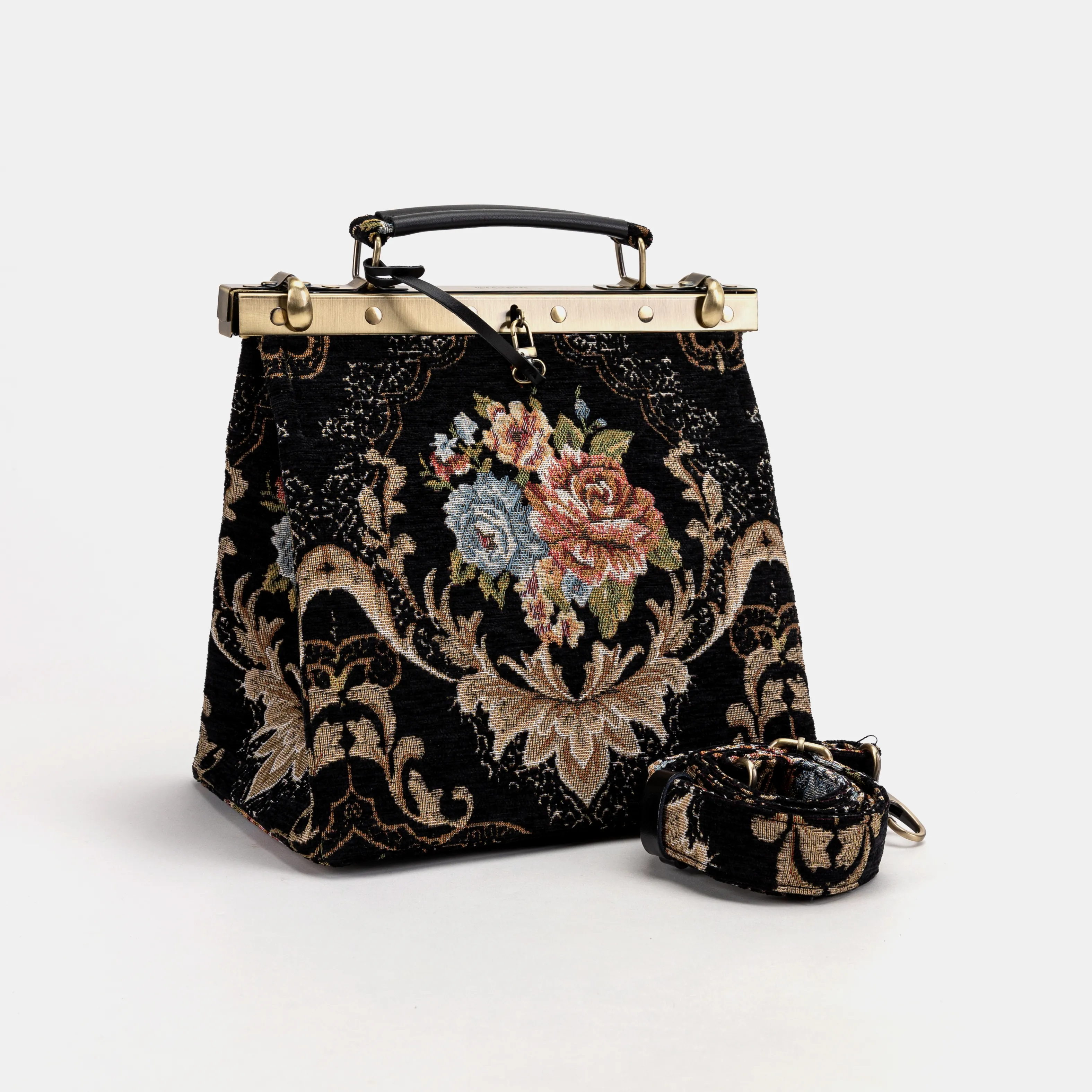 Floral Black Cecile Carpet Purse Gladstone Bag - Image 5