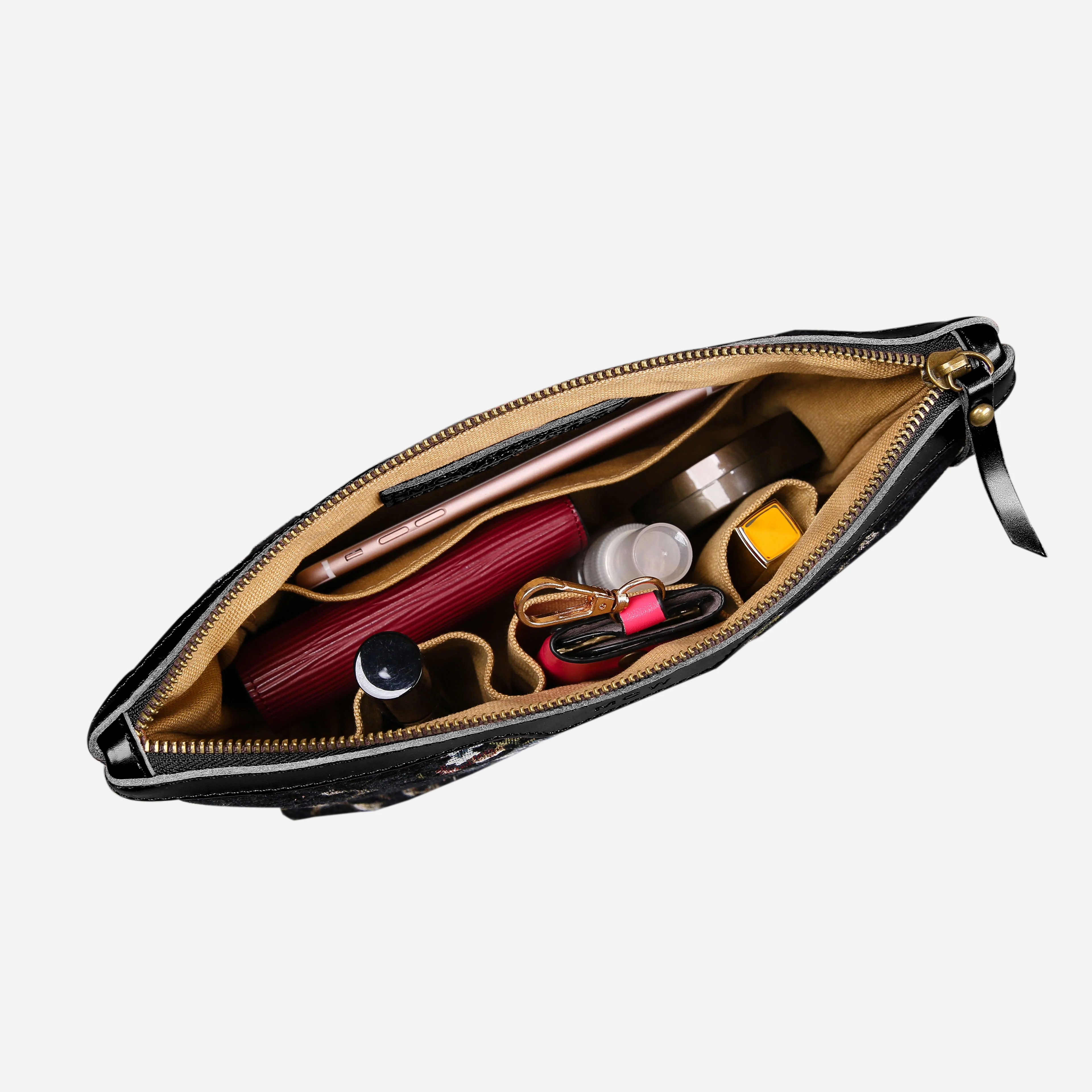 Floral Black Leather Black Carpet Makeup Bag - Image 5