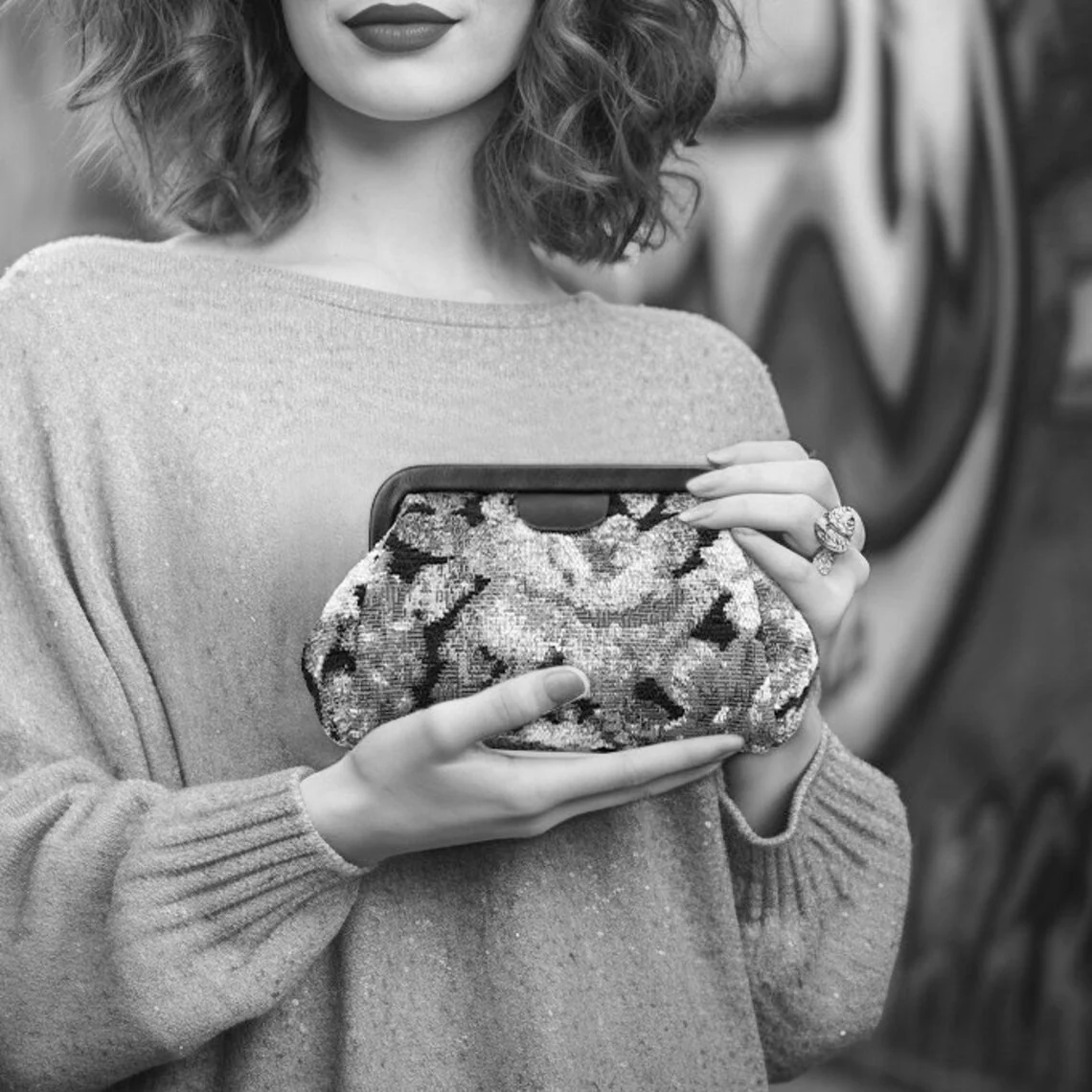 Floral Blue Evening Bag Clutch - Image 9