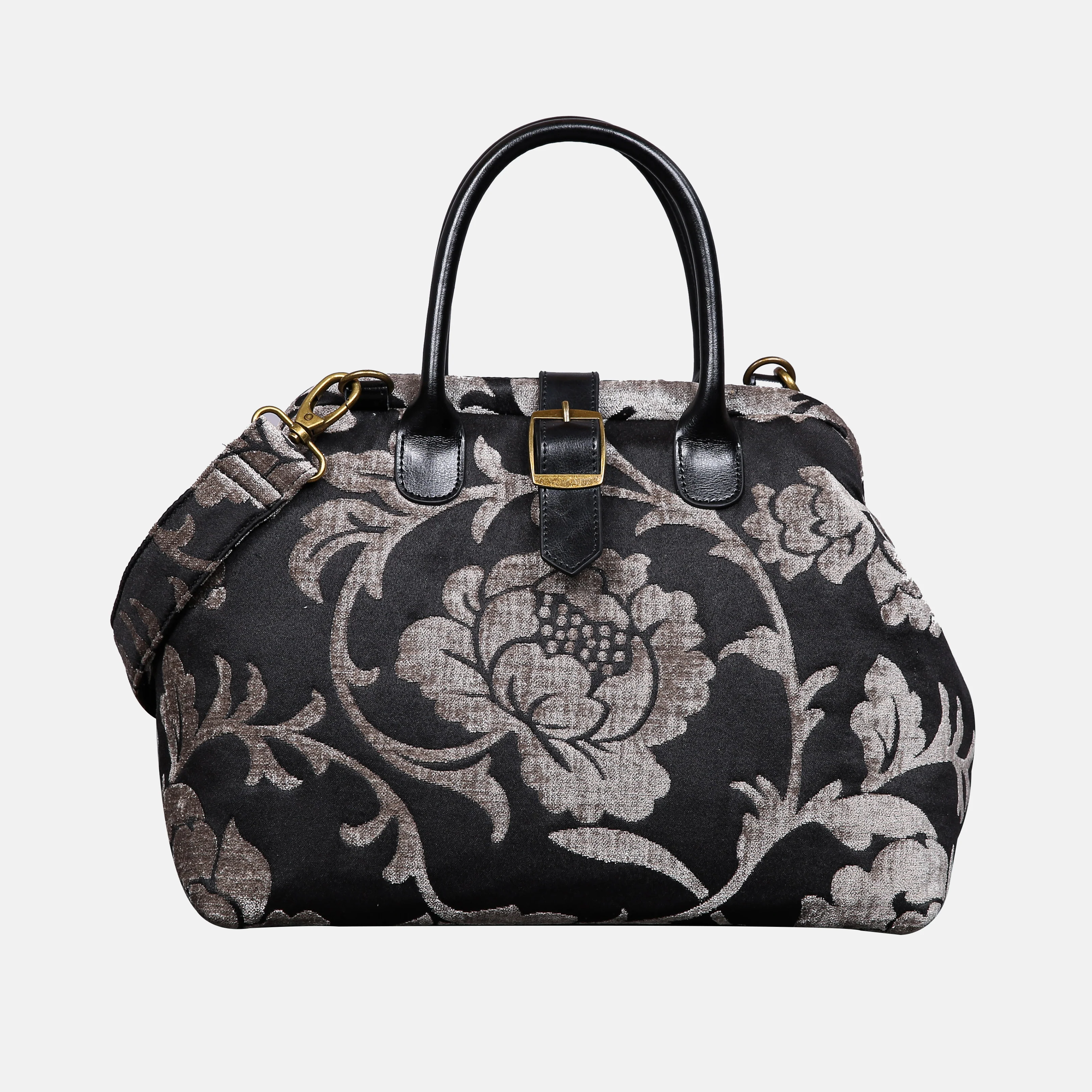 Floral Brocade Grey Carpet Handbag Purse