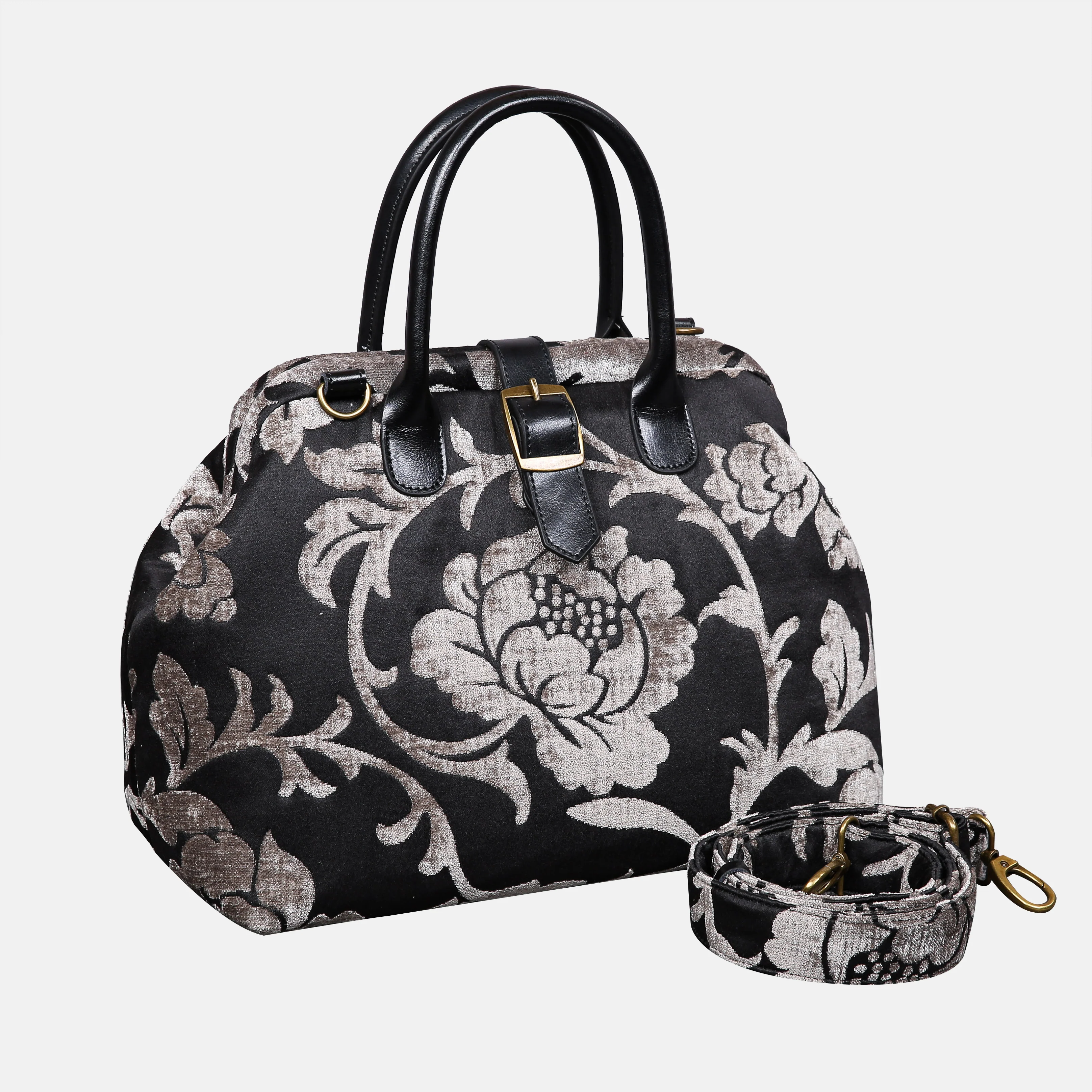 Floral Brocade Grey Carpet Handbag Purse - Image 2