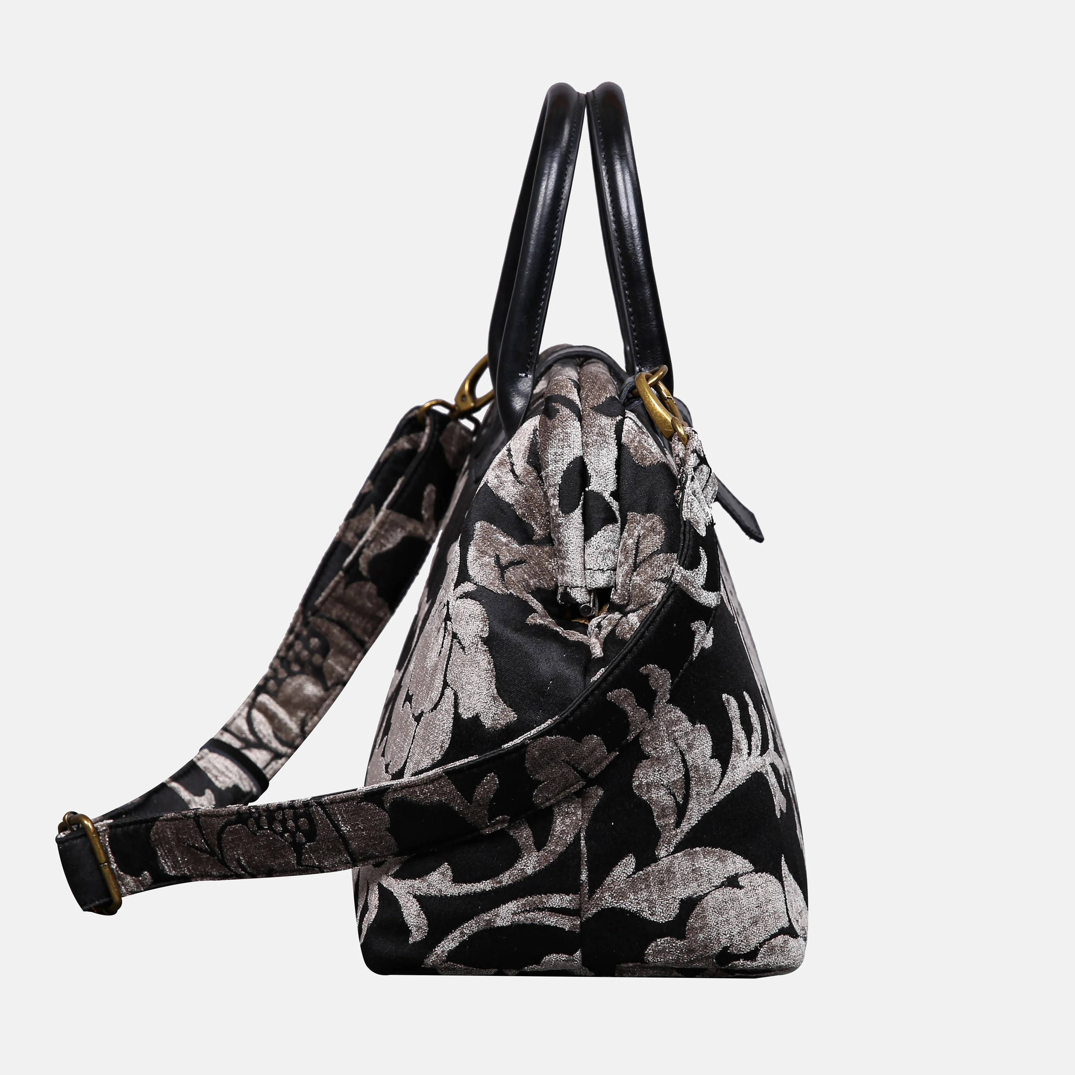 Floral Brocade Grey Carpet Handbag Purse - Image 3