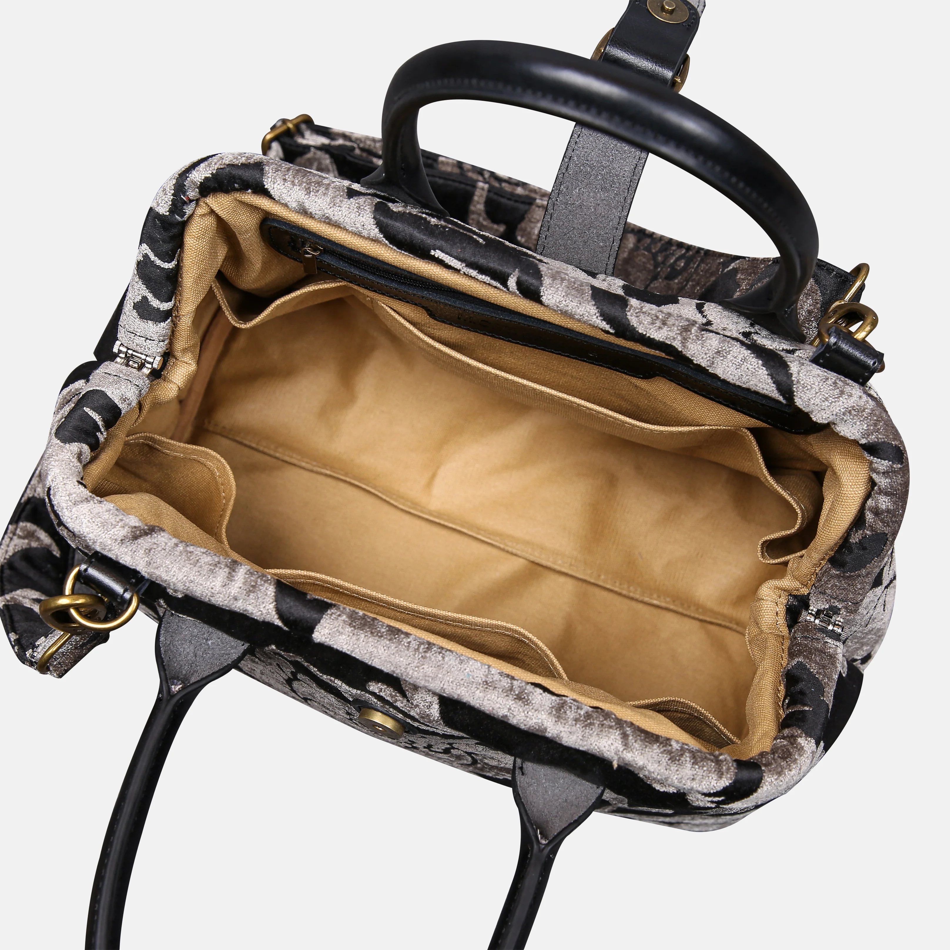 Floral Brocade Grey Carpet Handbag Purse - Image 5