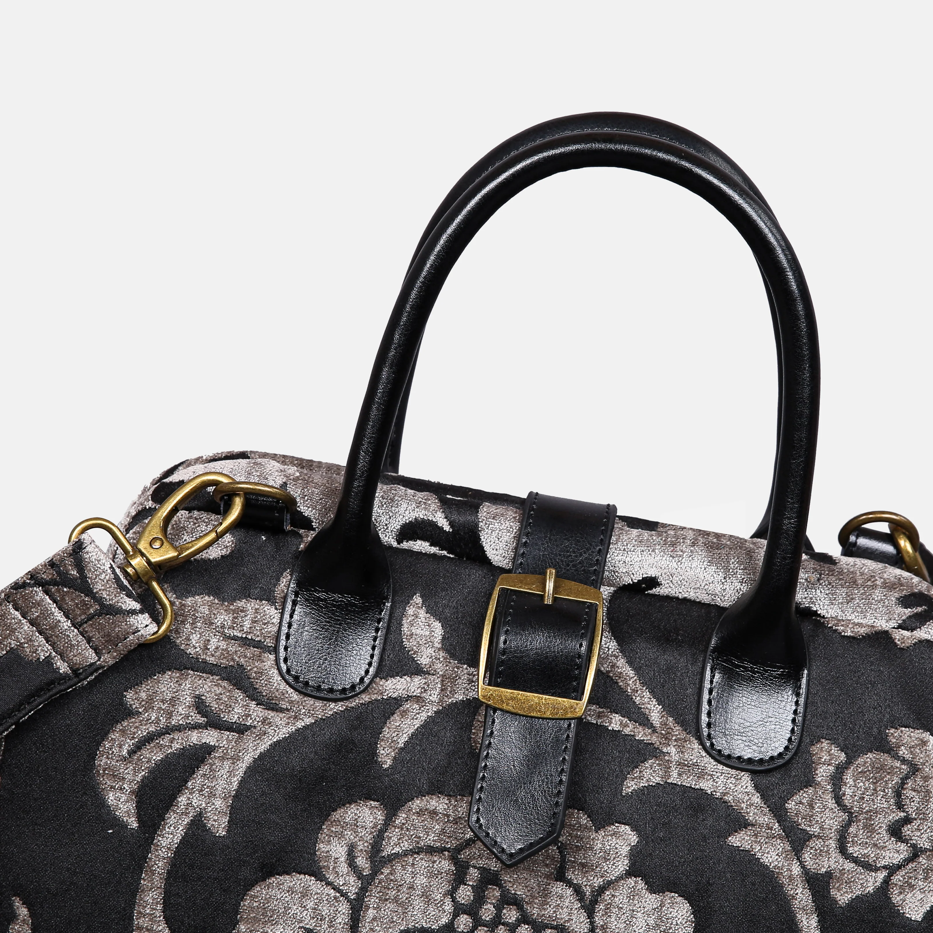 Floral Brocade Grey Carpet Handbag Purse - Image 6
