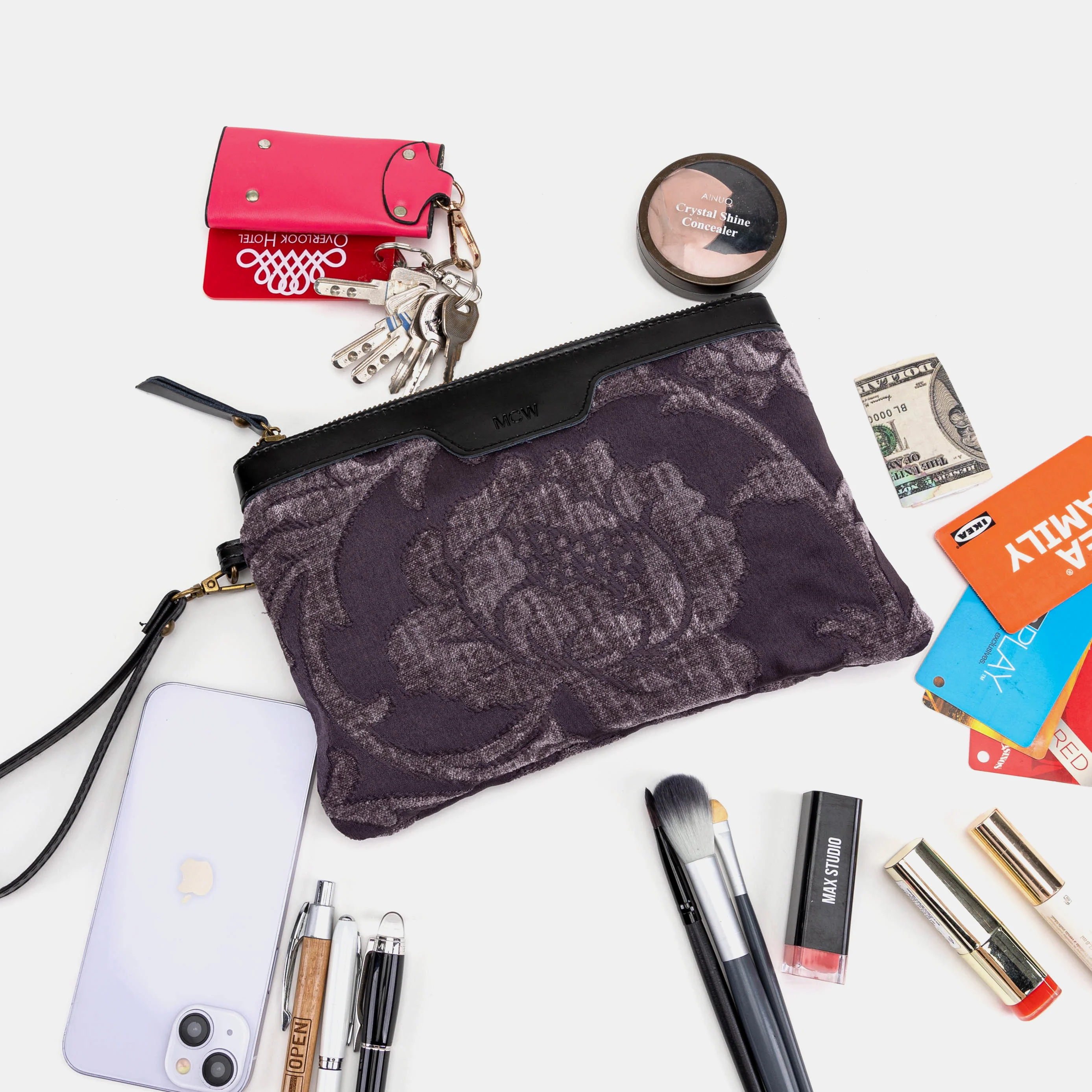 Floral Brocade Purple Wristlet Clutch - Image 3