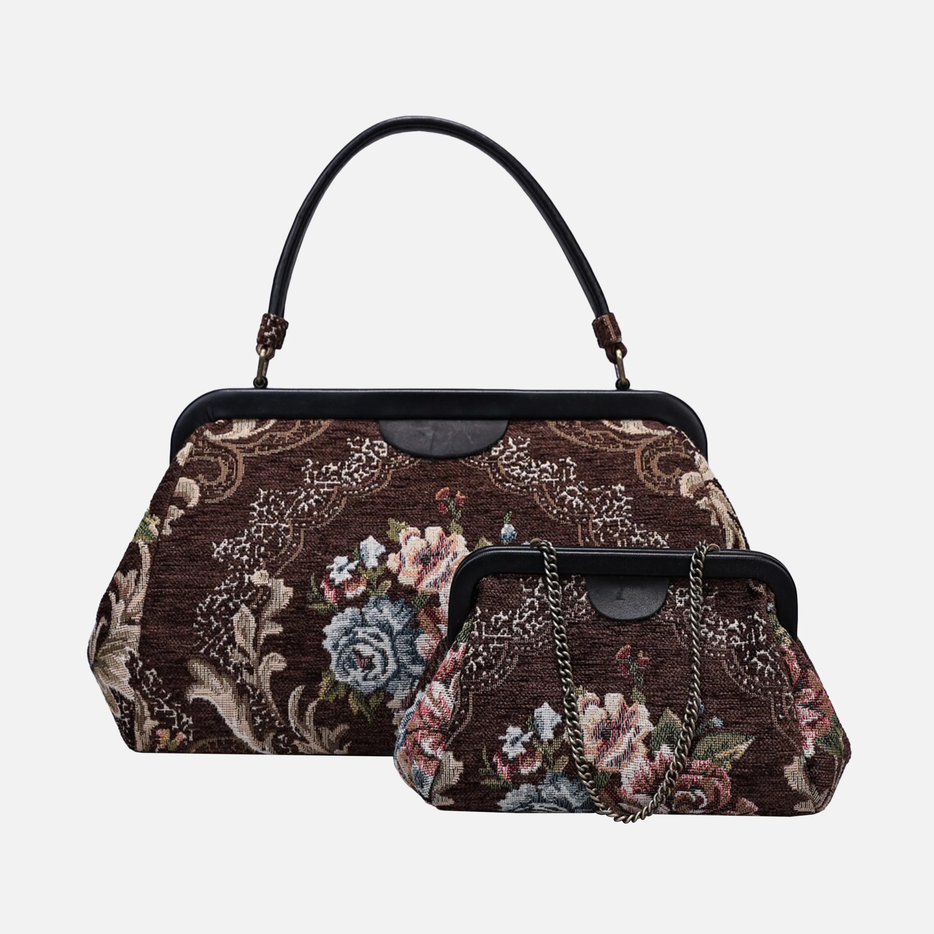 Floral Brown Top Handle Purse - Image 7