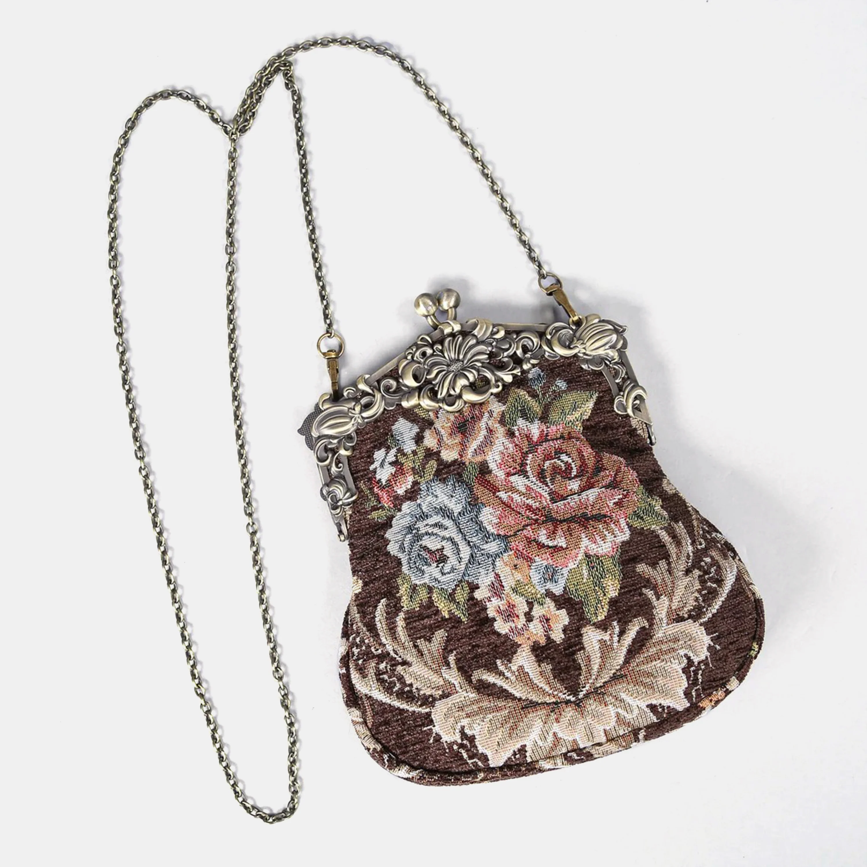 Floral Brown Chatelaine Purse Large - Image 3