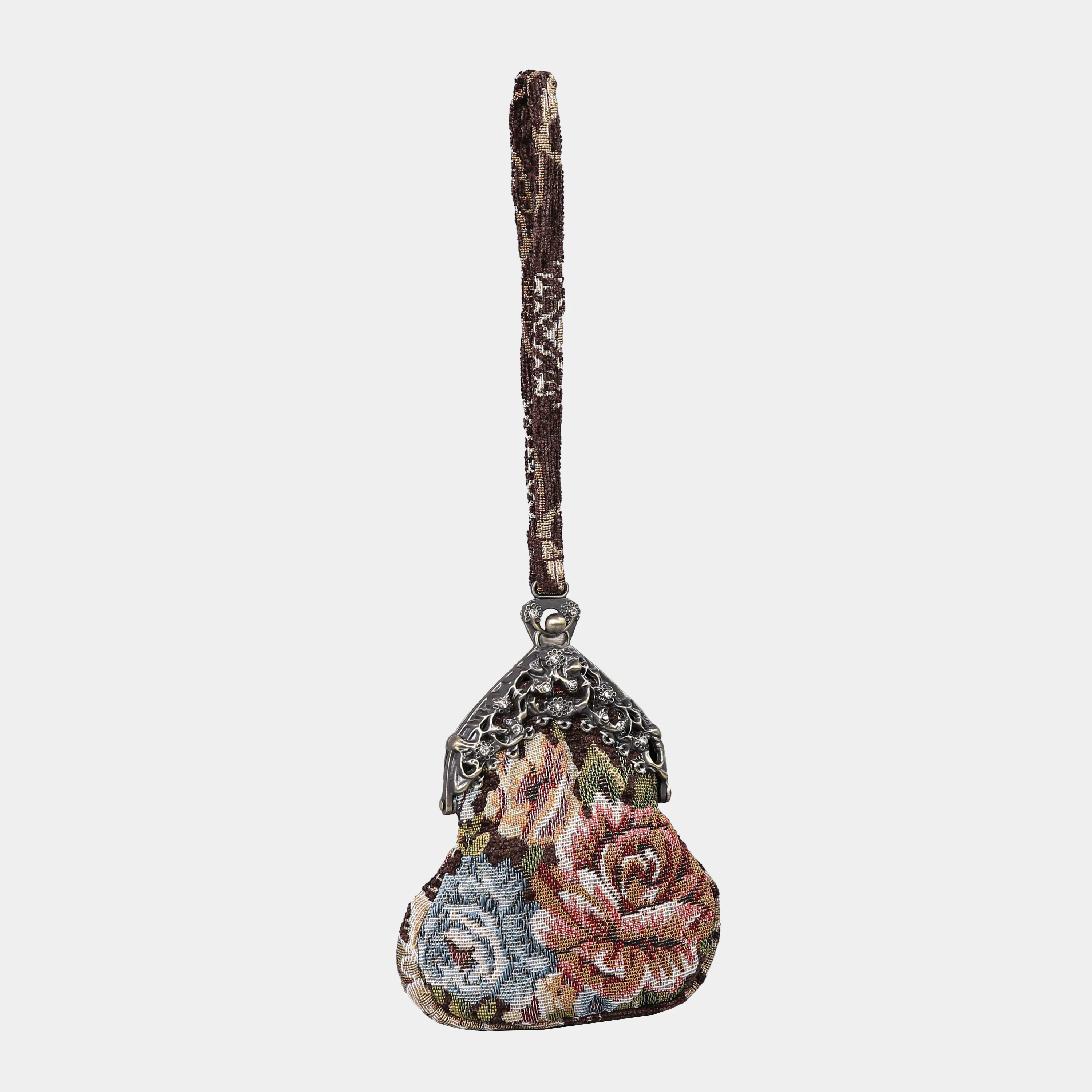 Floral Brown Chatelaine Purse Wristlet Bag - Image 2