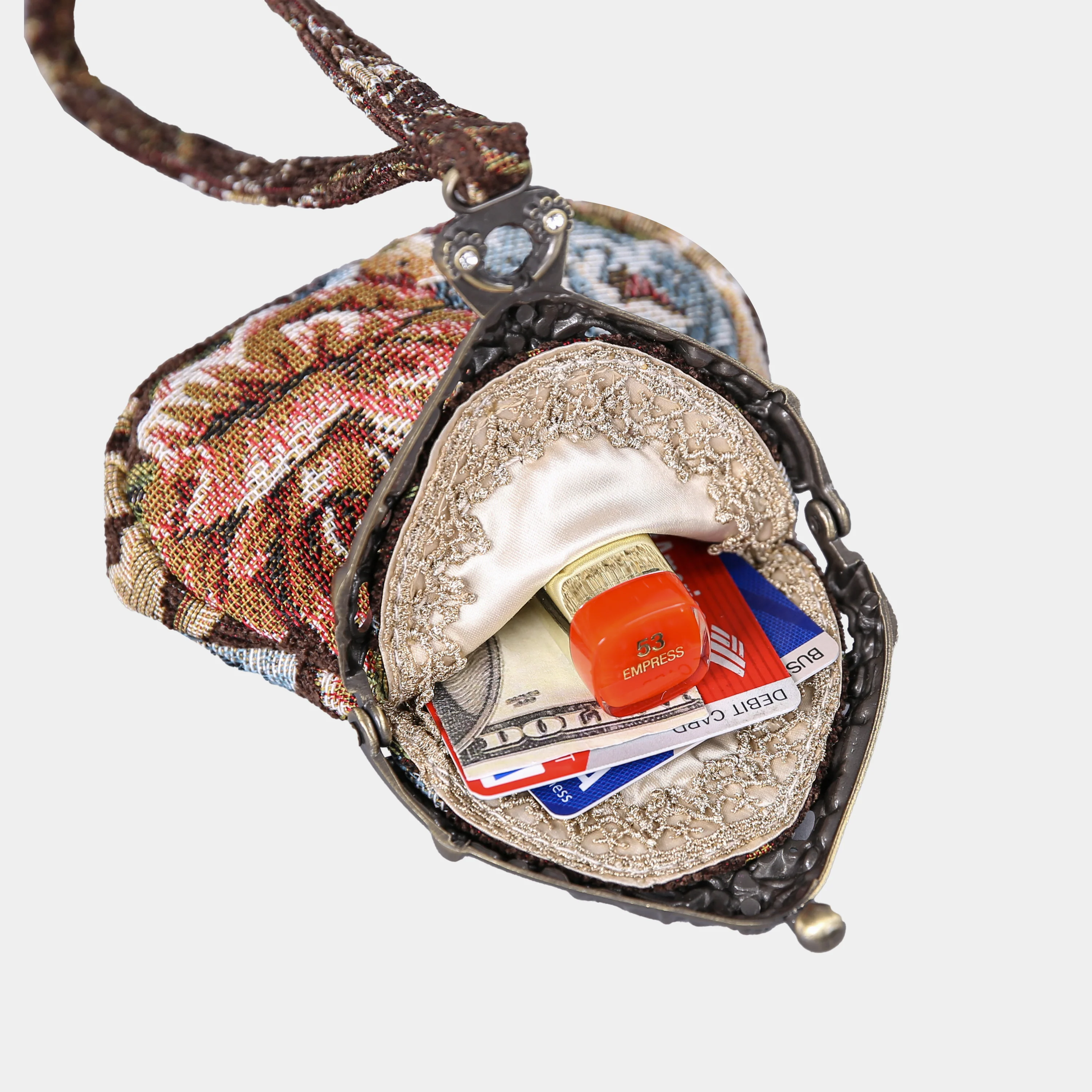 Floral Brown Chatelaine Purse Wristlet Bag - Image 3