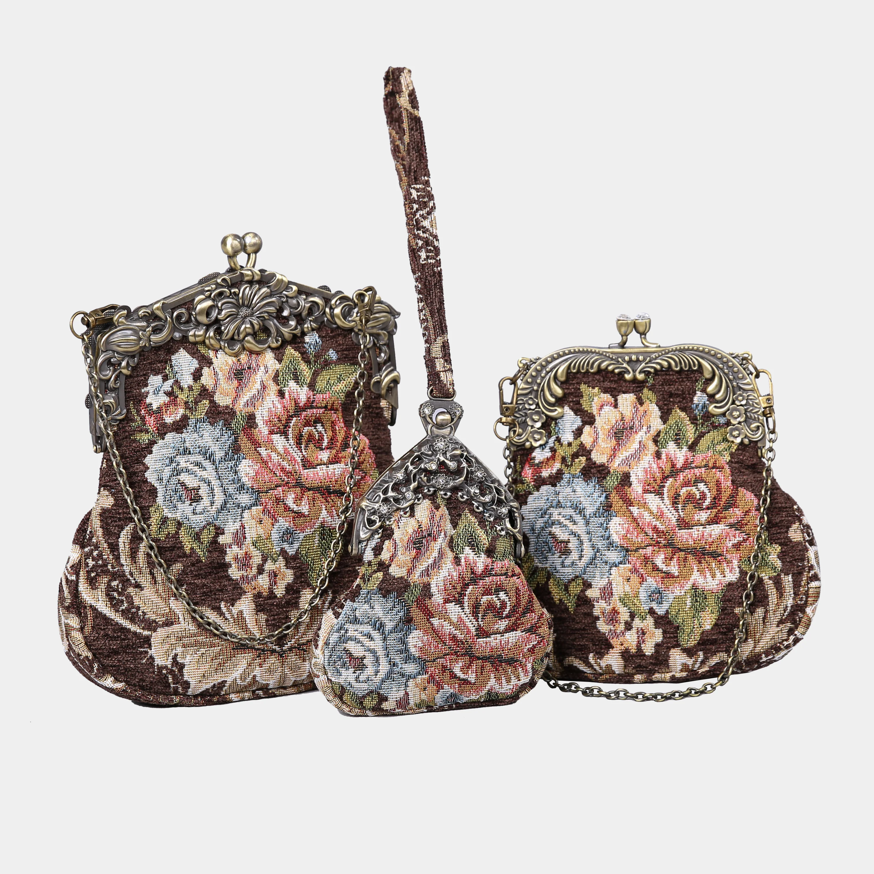 Floral Brown Chatelaine Purse Wristlet Bag - Image 5