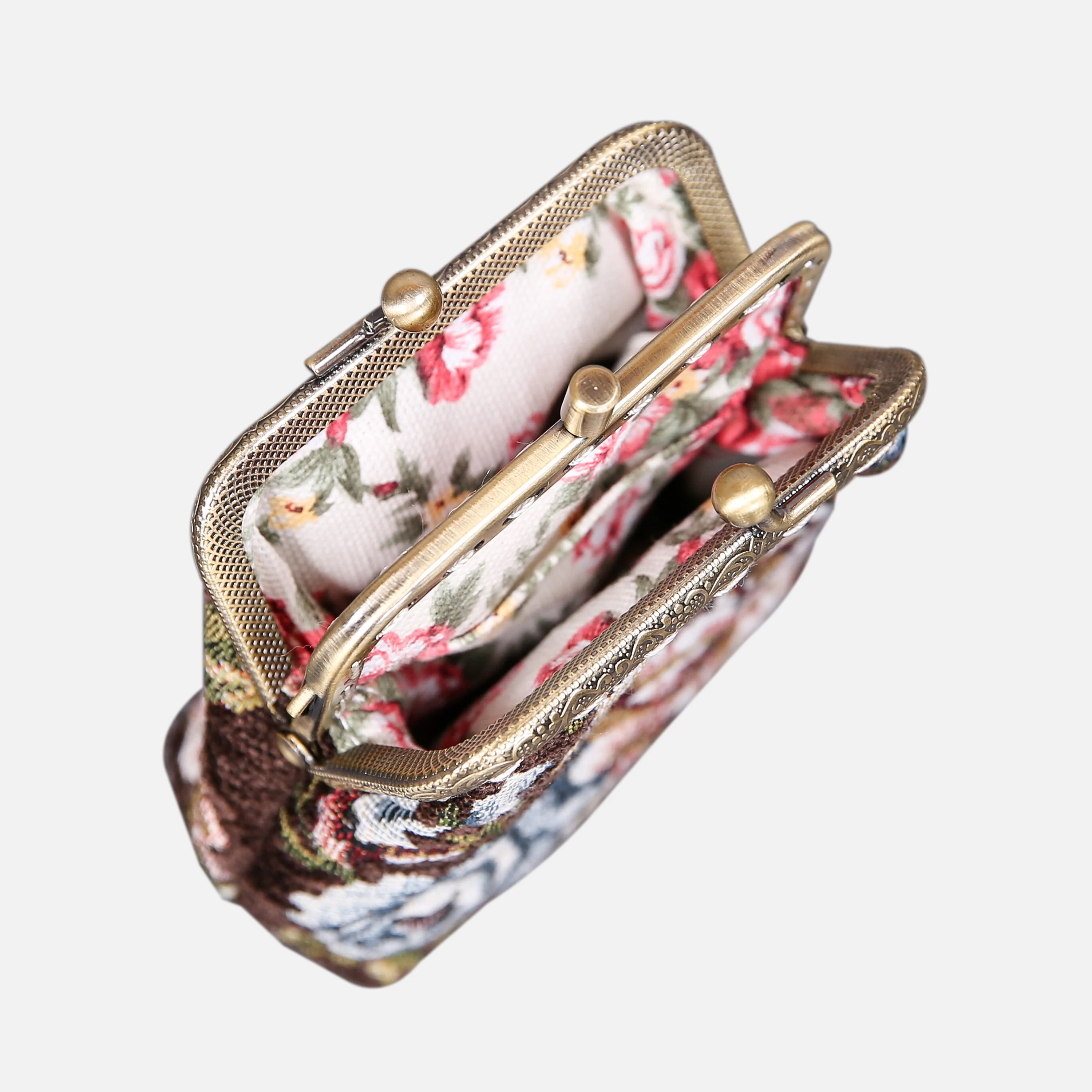Floral Brown Double Kiss Clasp Coin Purse - Image 4