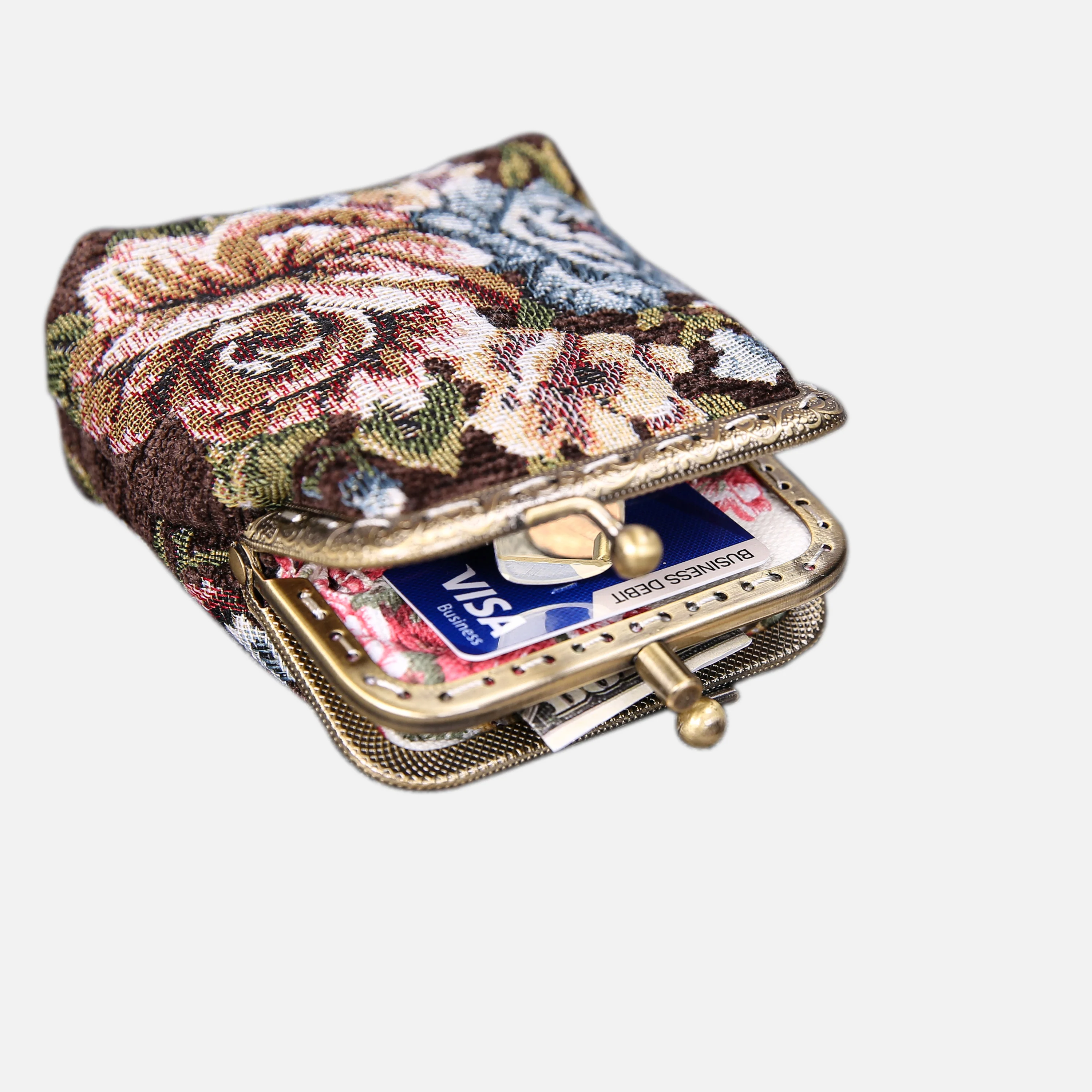 Floral Brown Double Kiss Clasp Coin Purse - Image 5