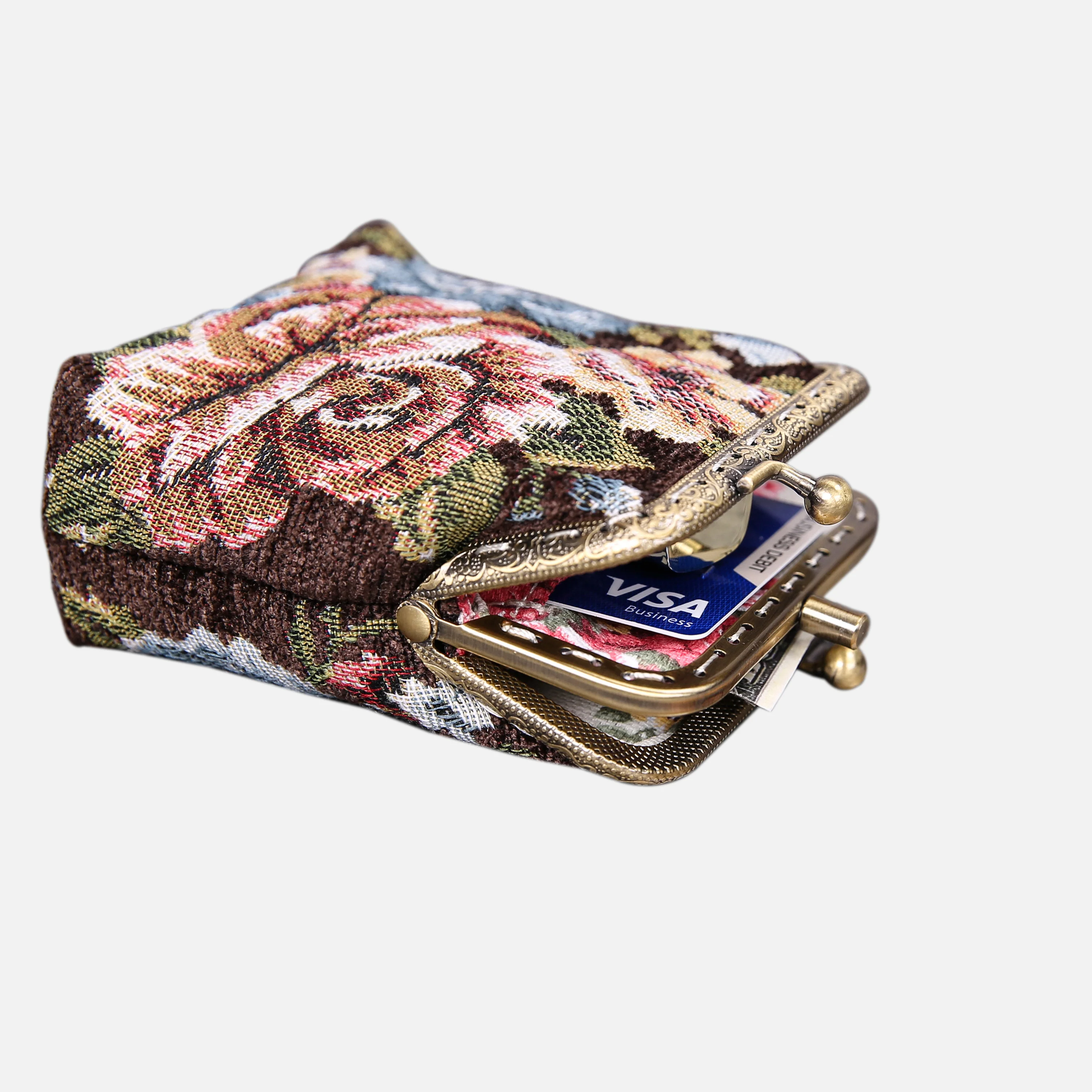 Floral Brown Double Kiss Clasp Coin Purse - Image 6