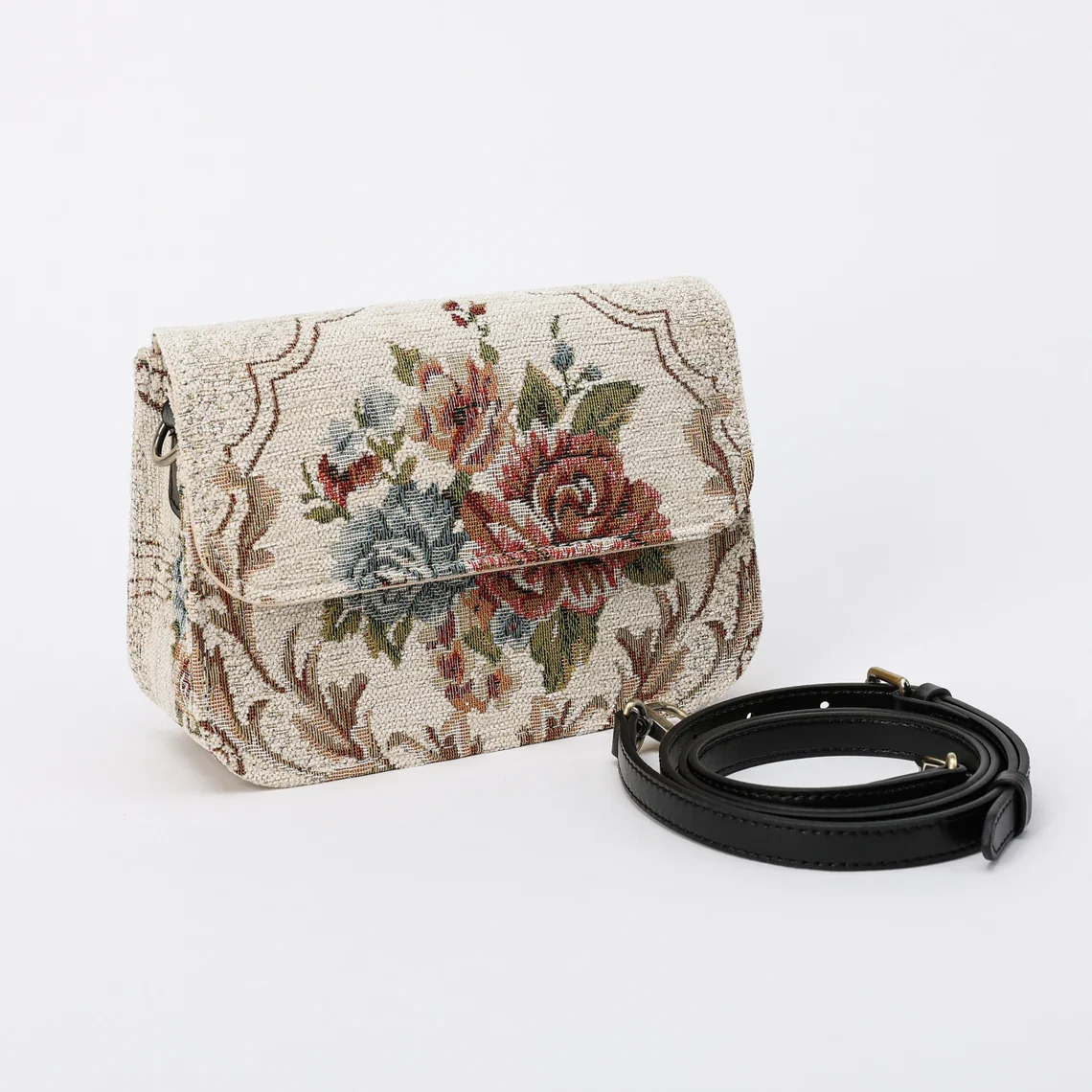 Floral Cream Flap Crossbody Bag - Image 3
