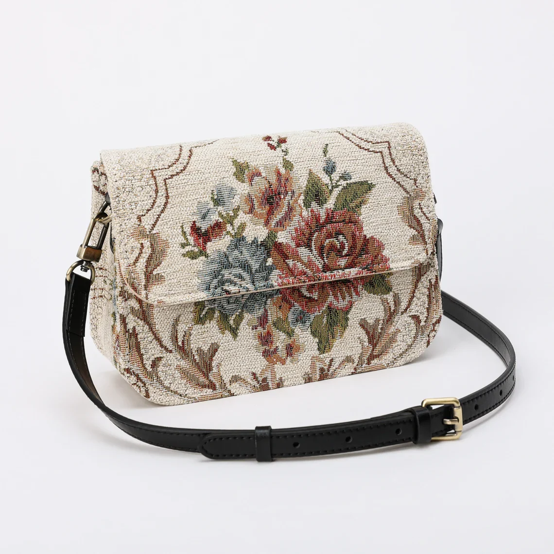 Floral Cream Flap Crossbody Bag - Image 4
