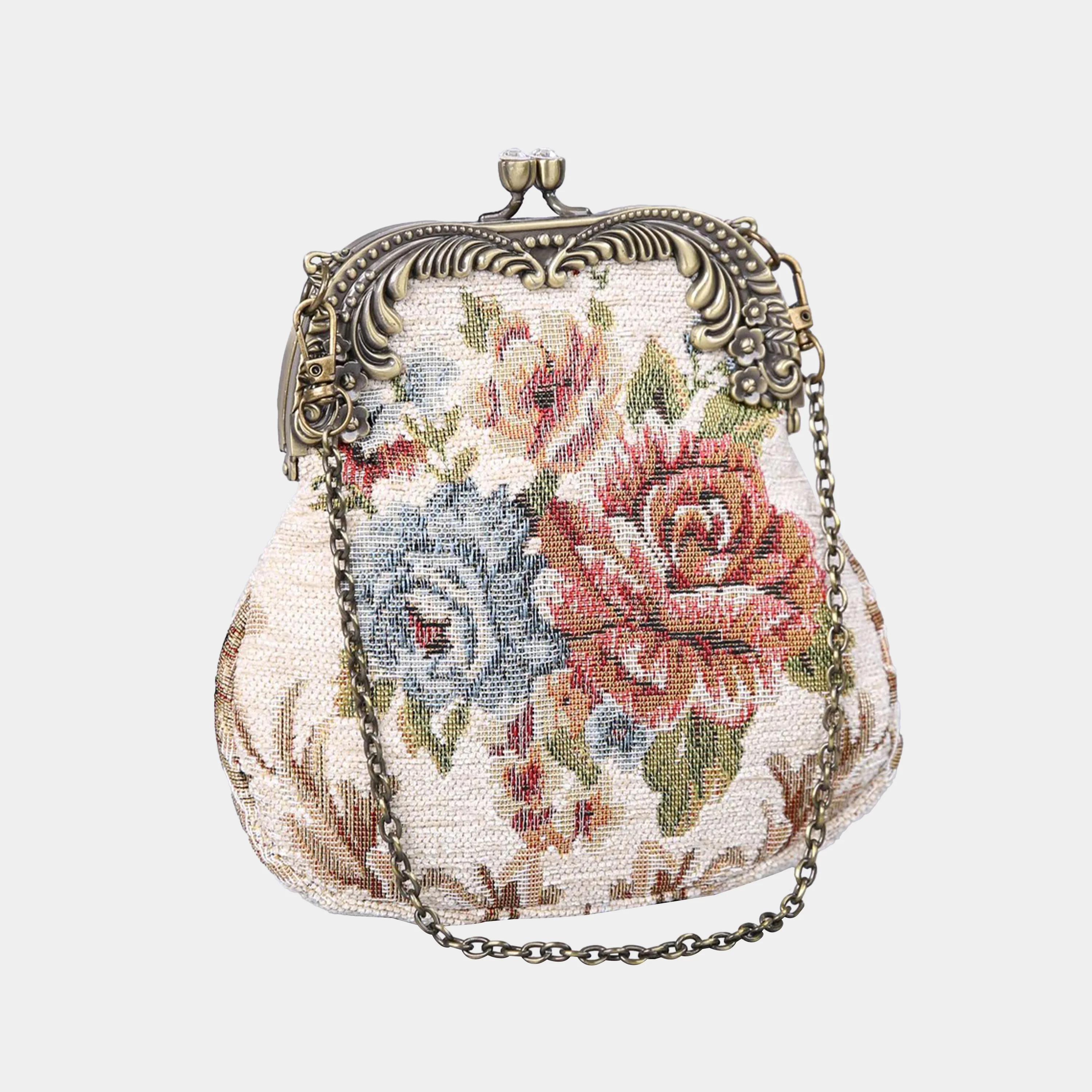 Floral Cream Chatelaine Purse Medium