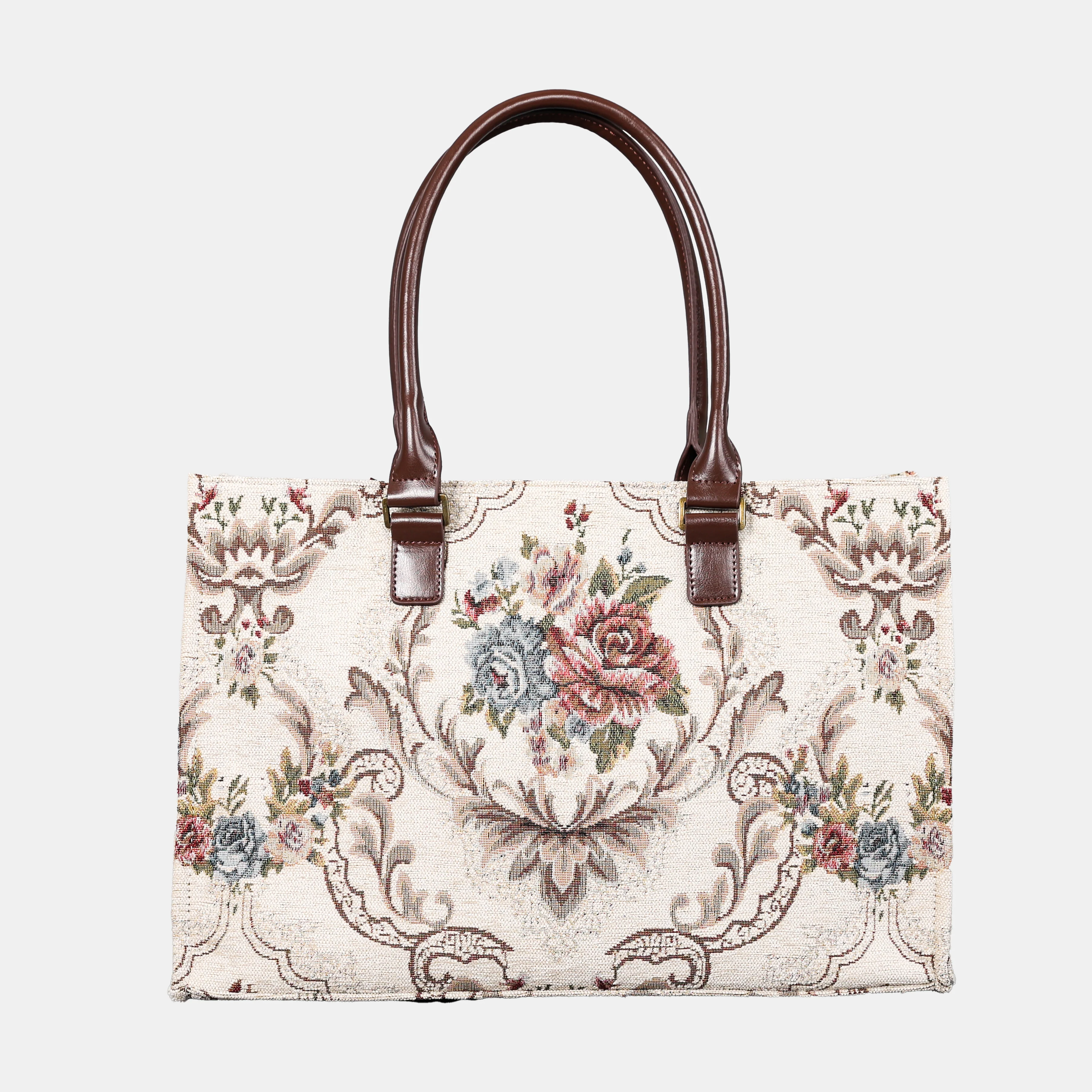 Floral Cream Laptop Work Tote