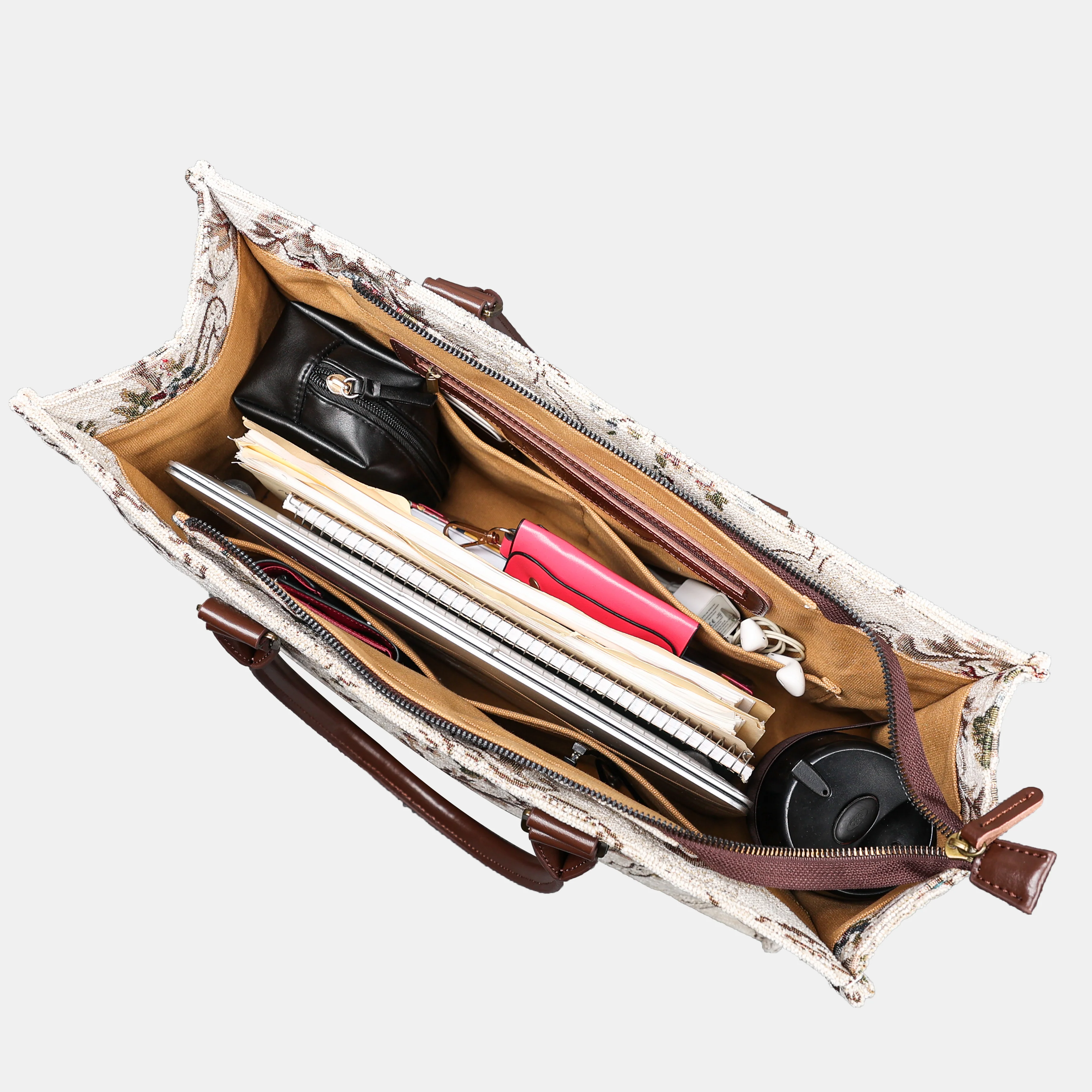 Floral Cream Laptop Work Tote - Image 4