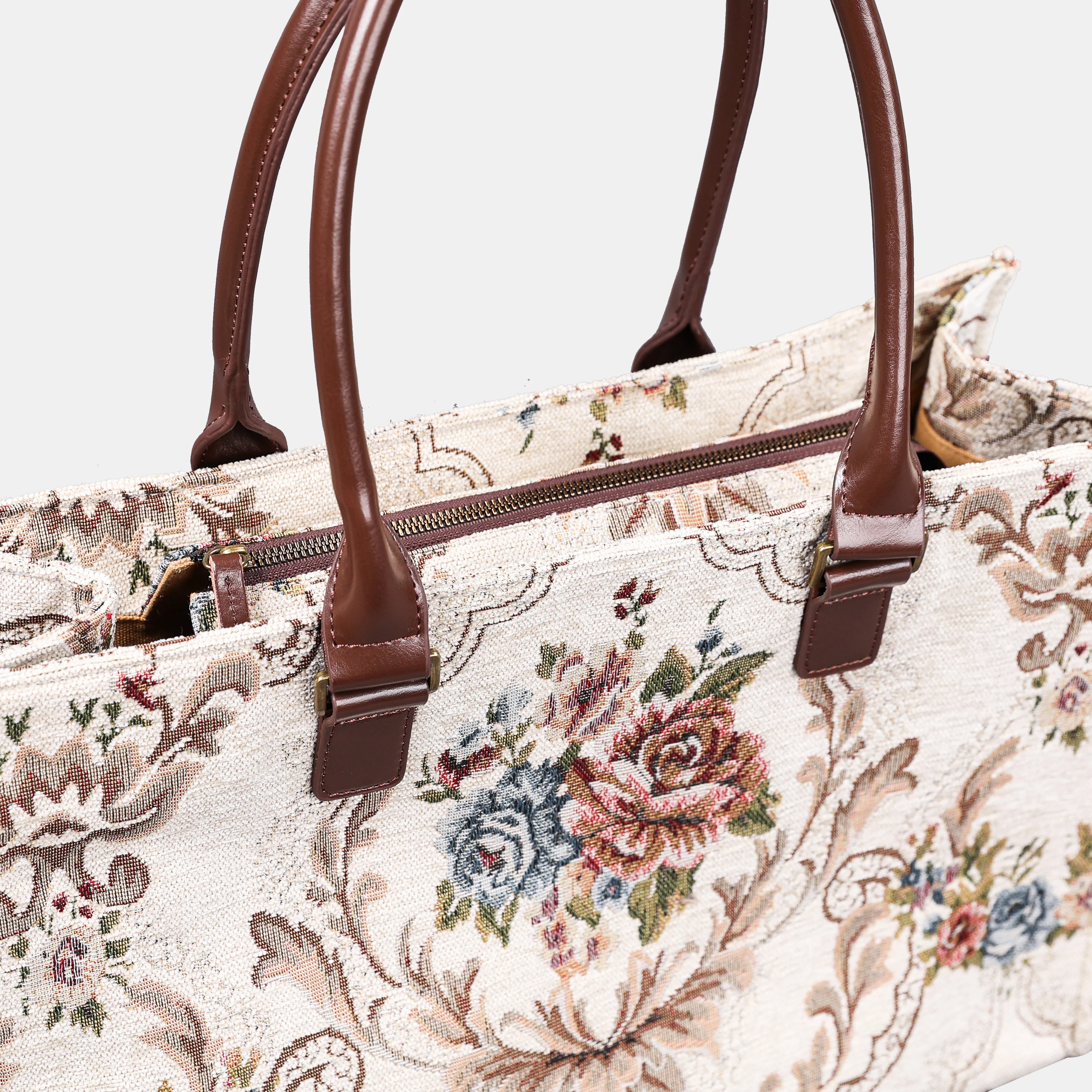Floral Cream Laptop Work Tote - Image 6