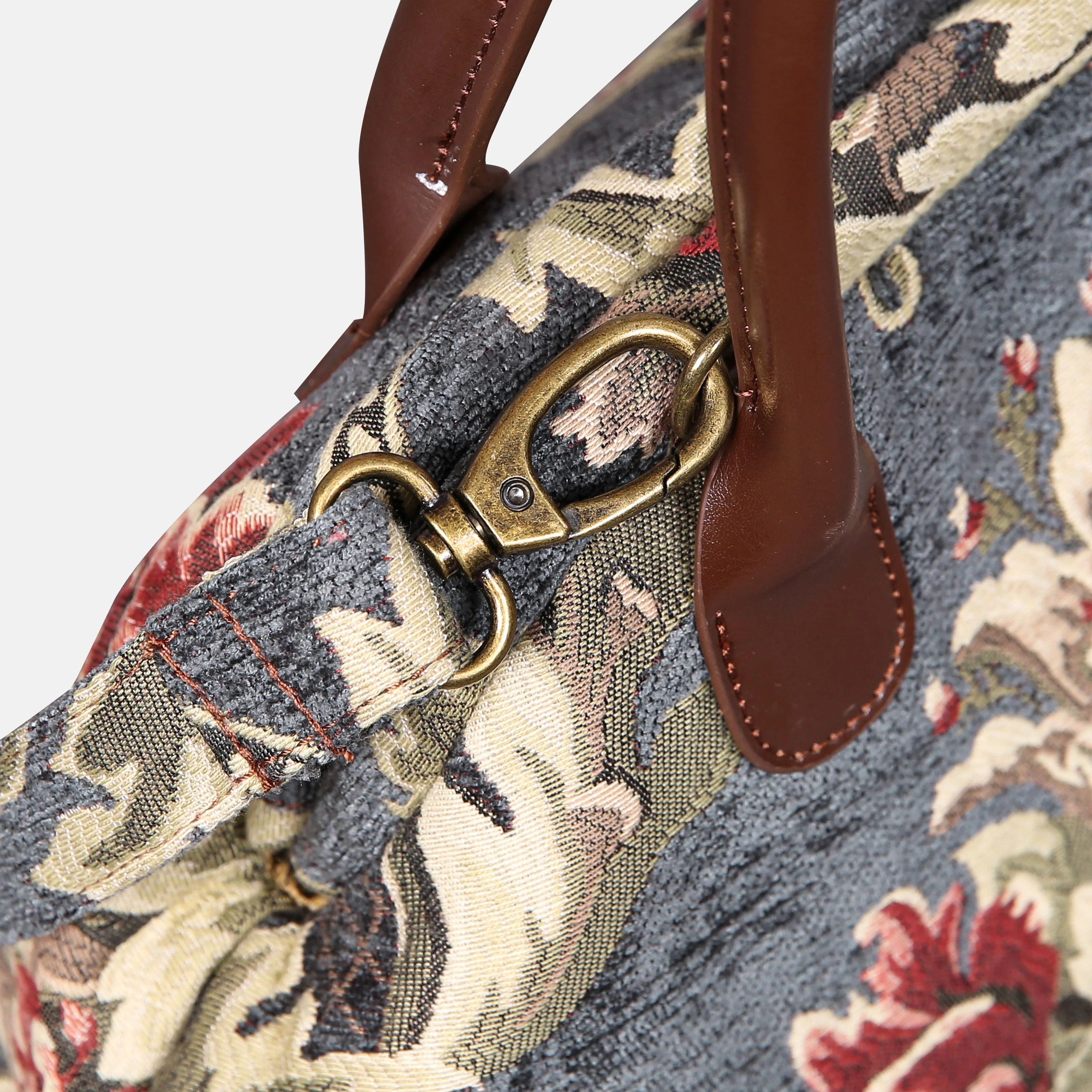 Floral Green Gray Carpet Satchel - Image 6