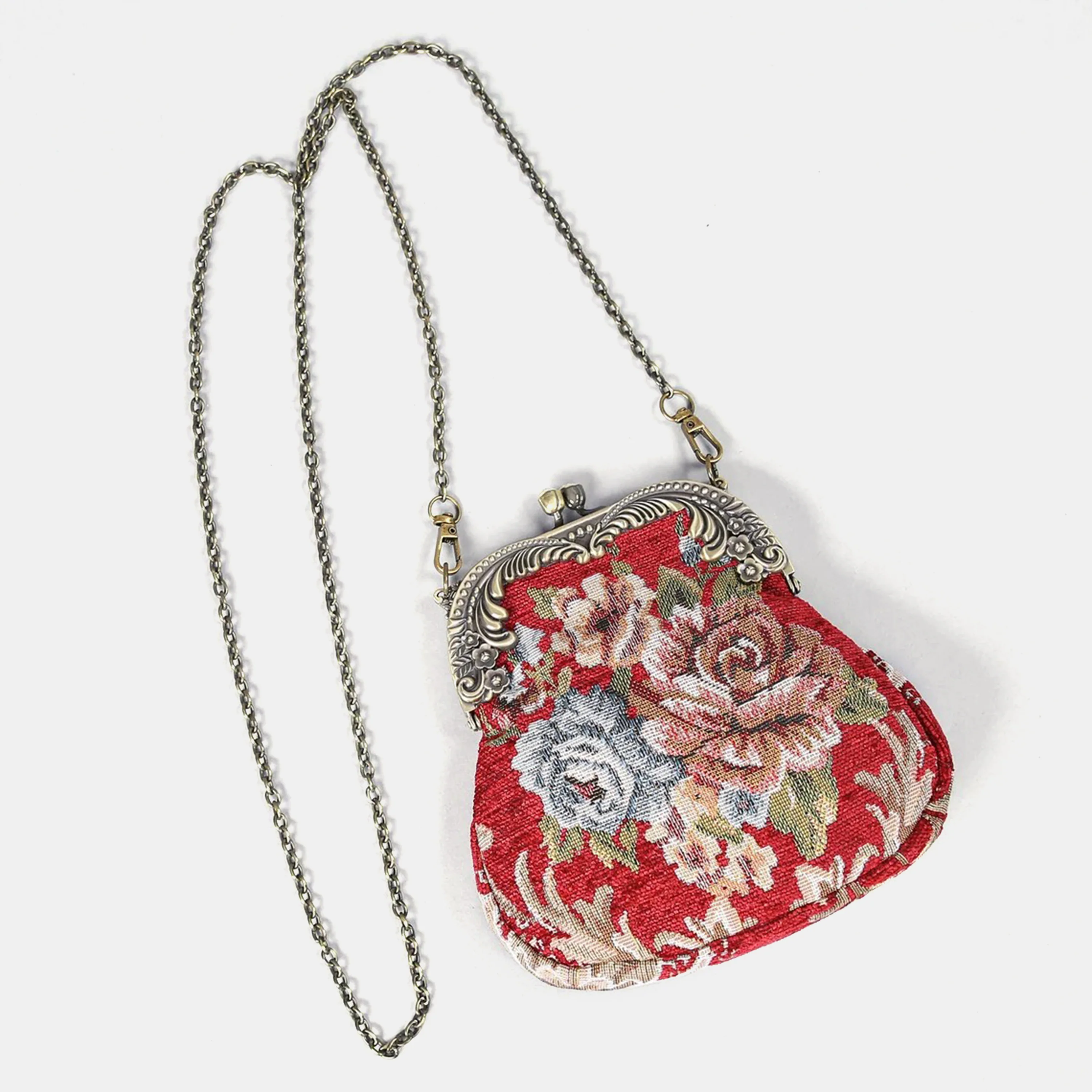 Floral Red Chatelaine Purse Medium - Image 3