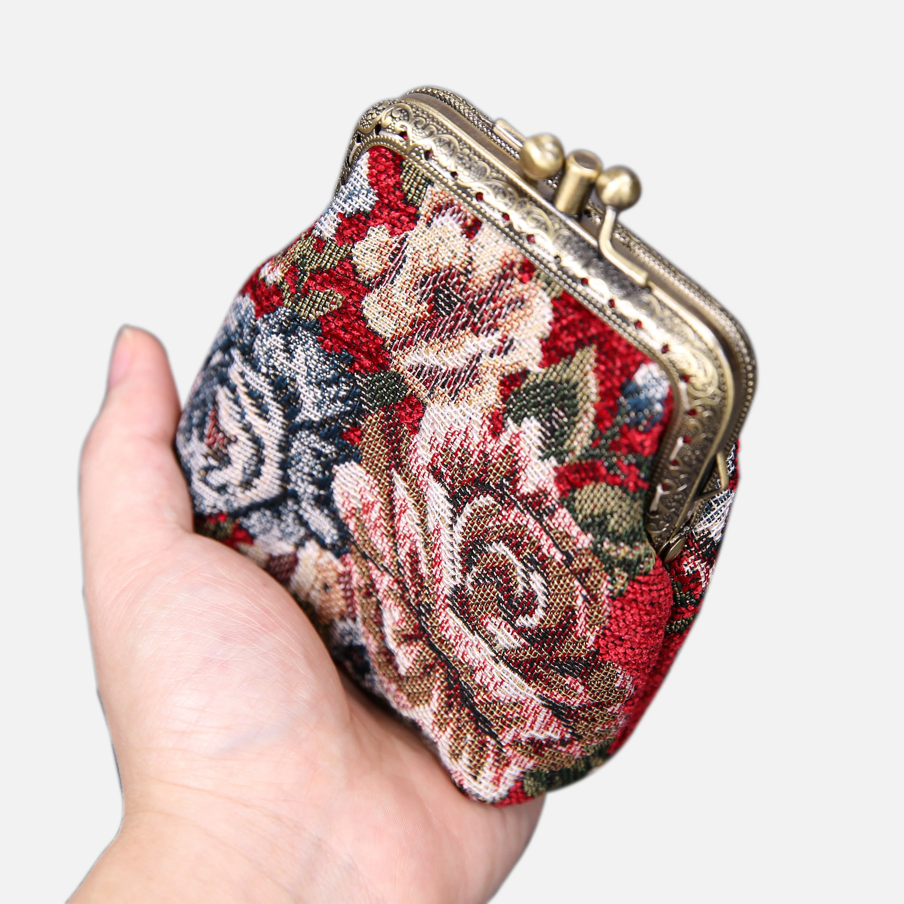 Floral Red Double Kiss Clasp Coin Purse