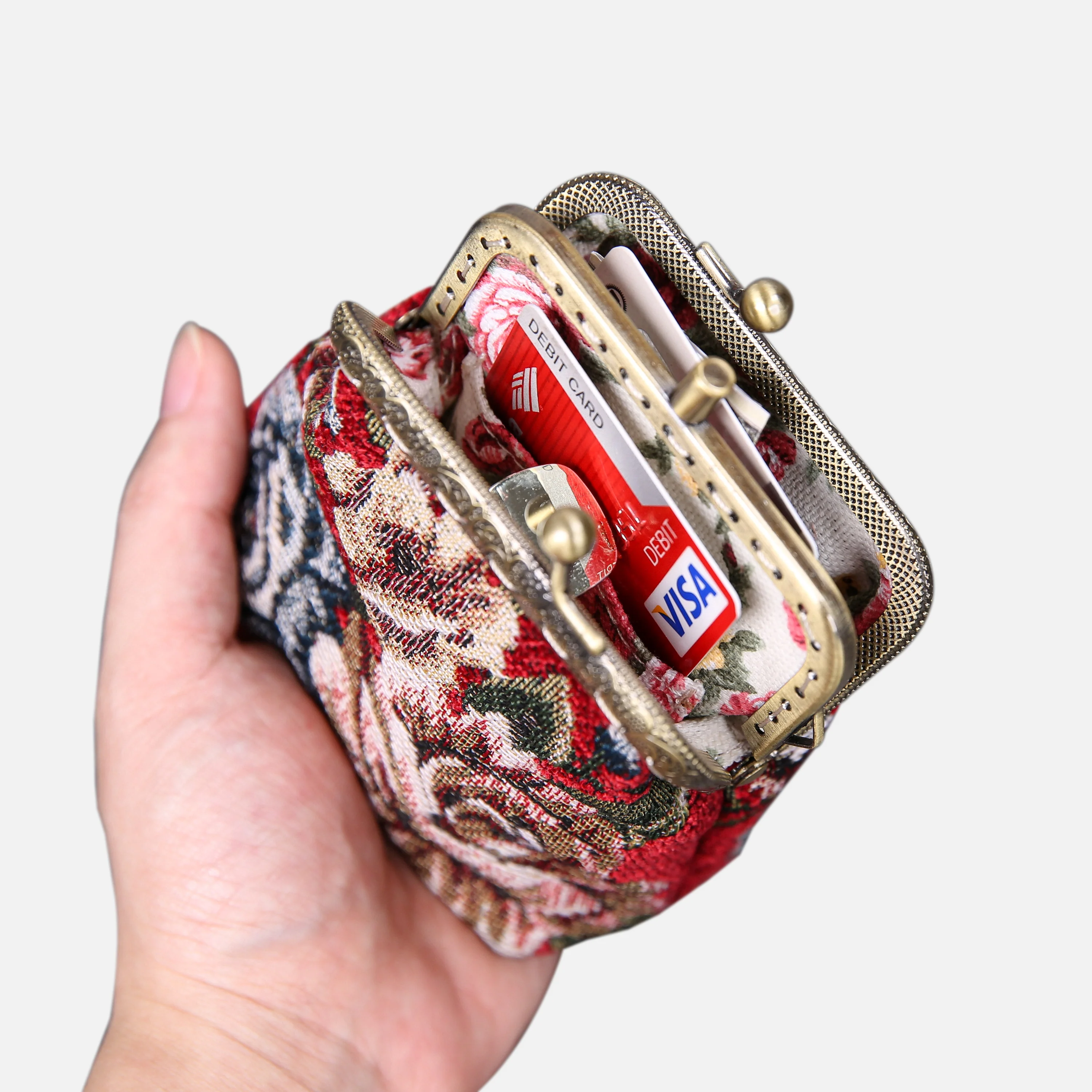 Floral Red Double Kiss Clasp Coin Purse - Image 2