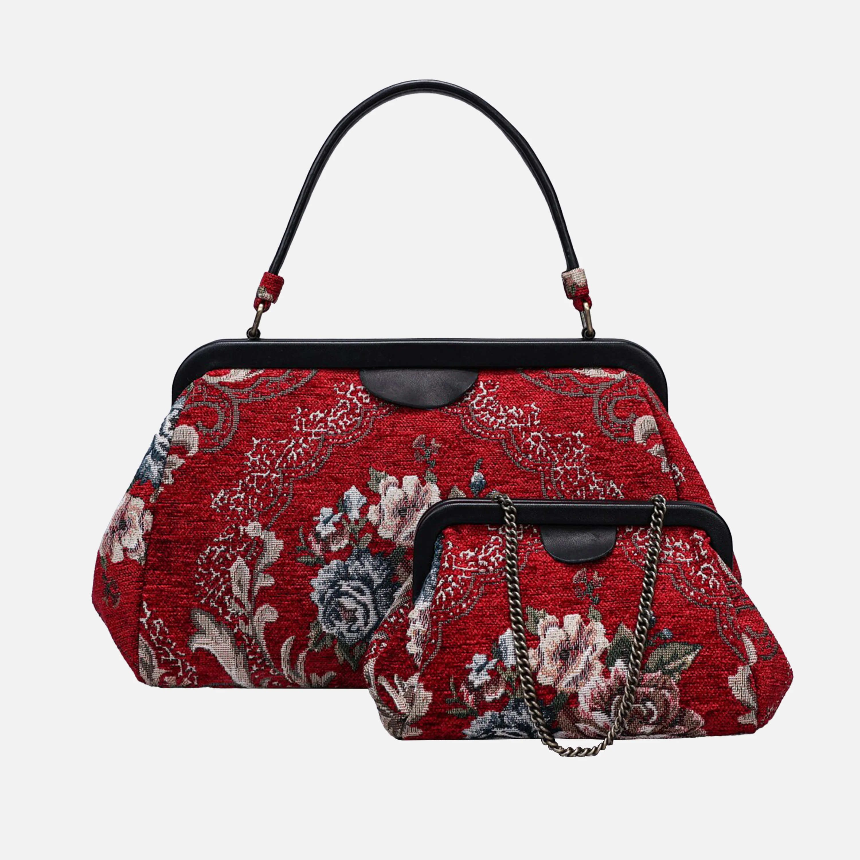 Floral Red Top Handle Purse - Image 6