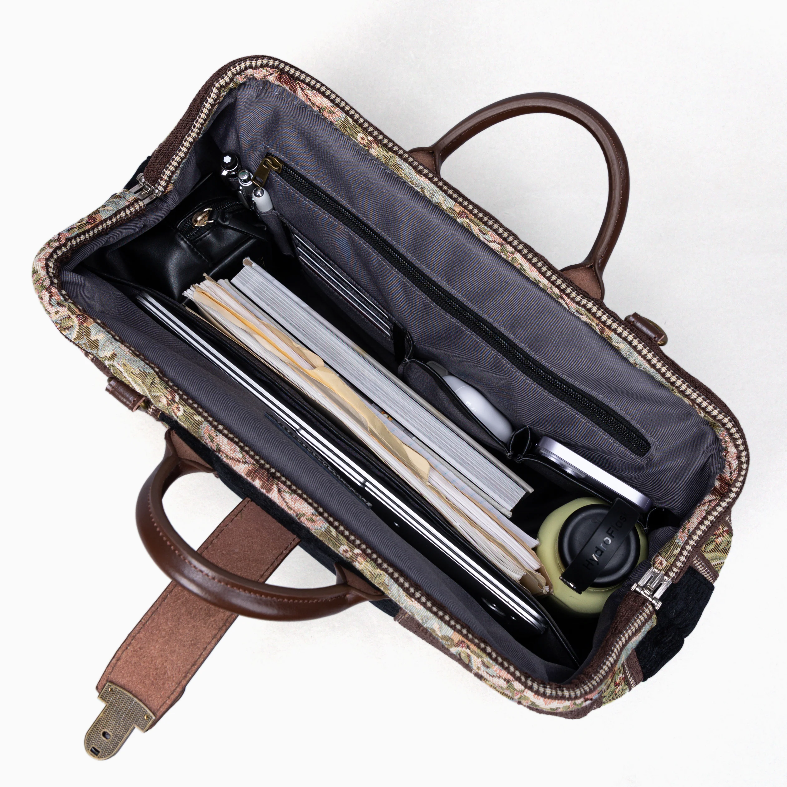 Floral Stripes Brown Work Bag - Image 6