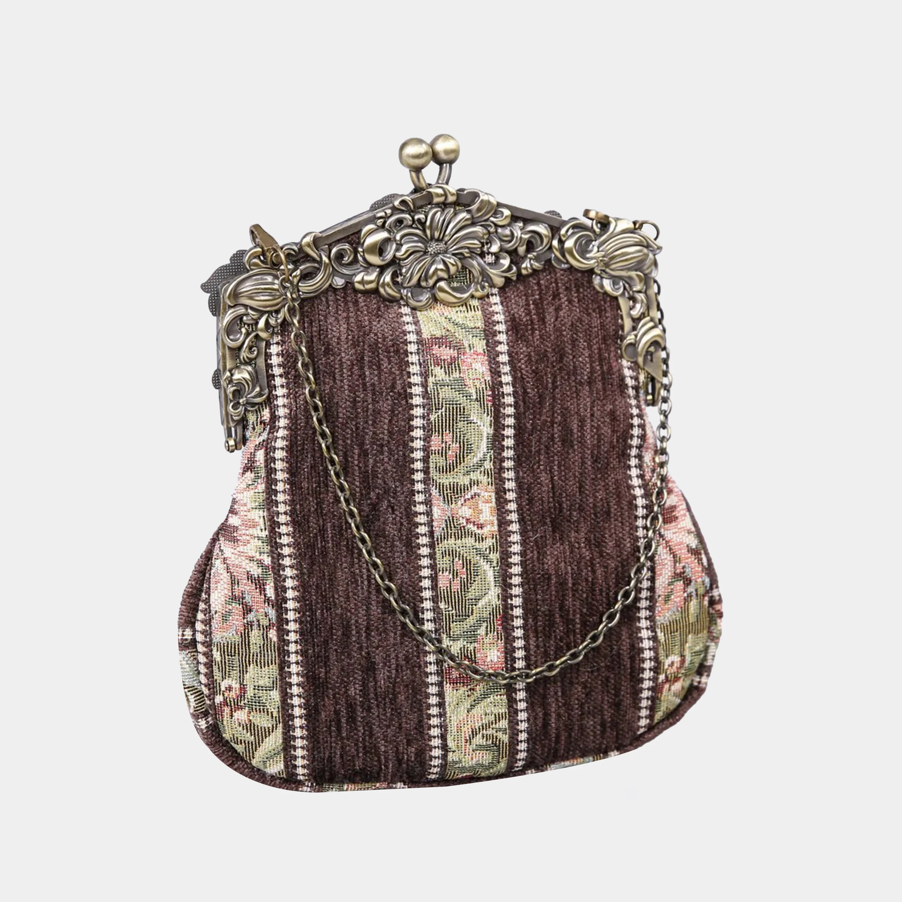 Floral Stripes Brown Chatelaine Purse Large