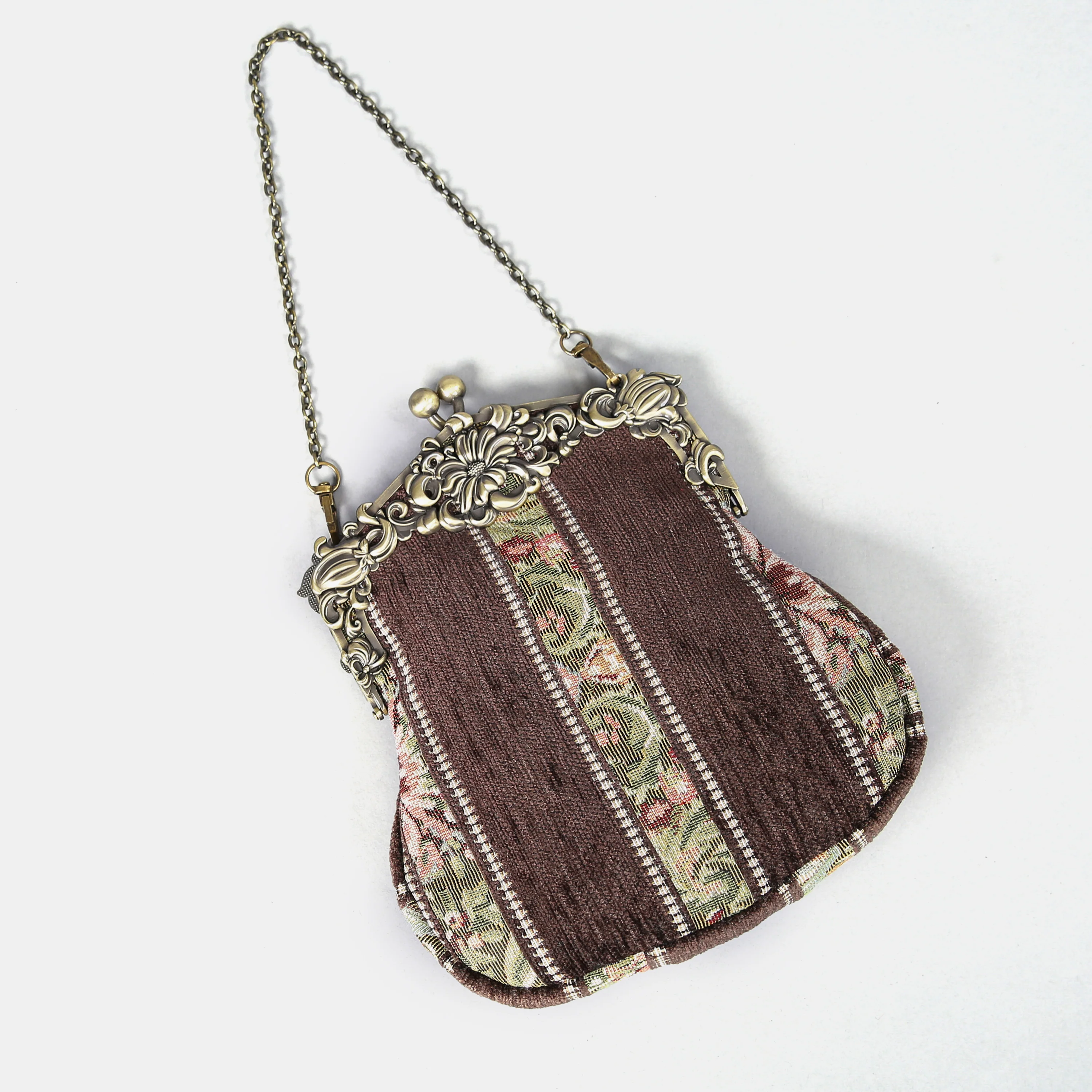 Floral Stripes Brown Chatelaine Purse Large - Image 2