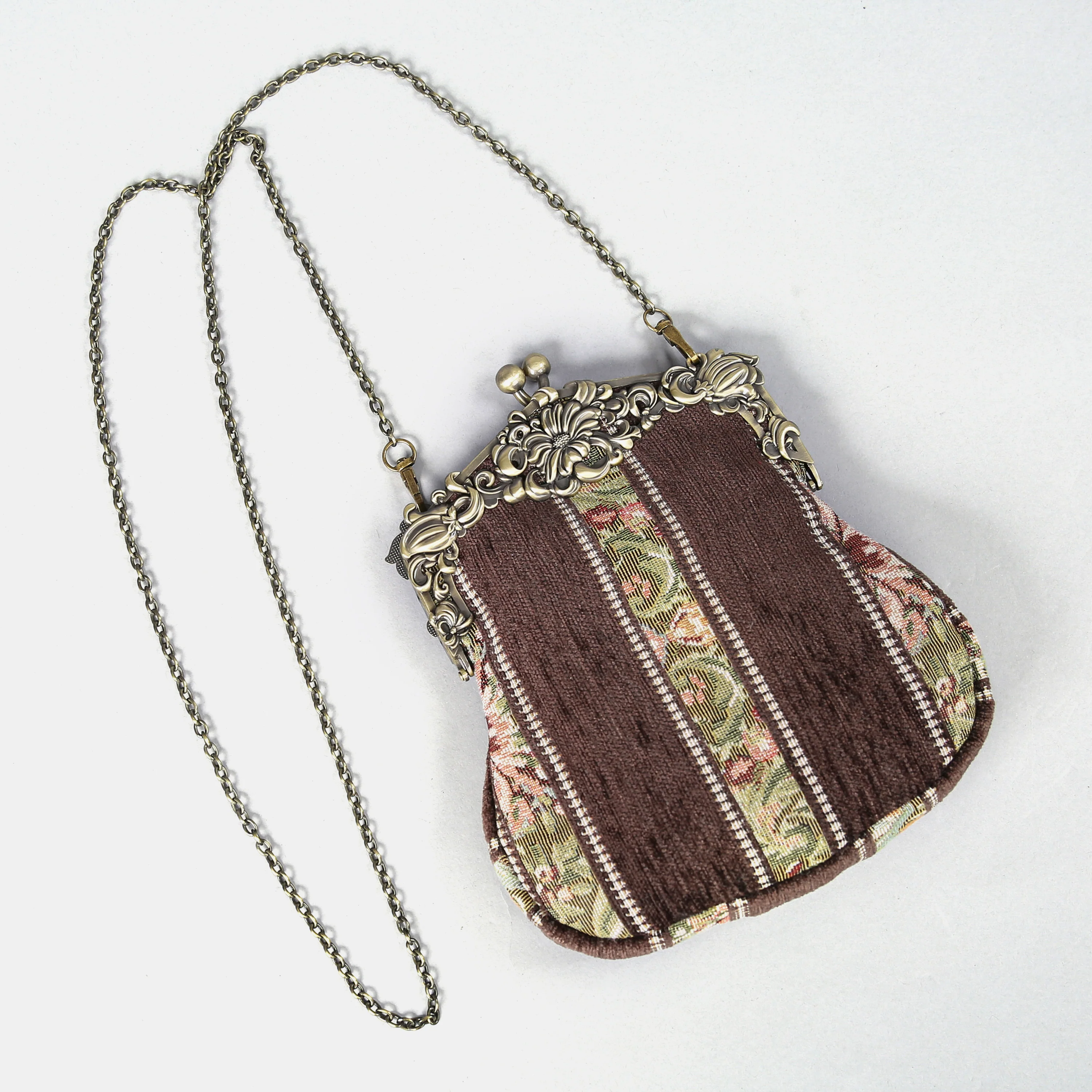 Floral Stripes Brown Chatelaine Purse Large - Image 3