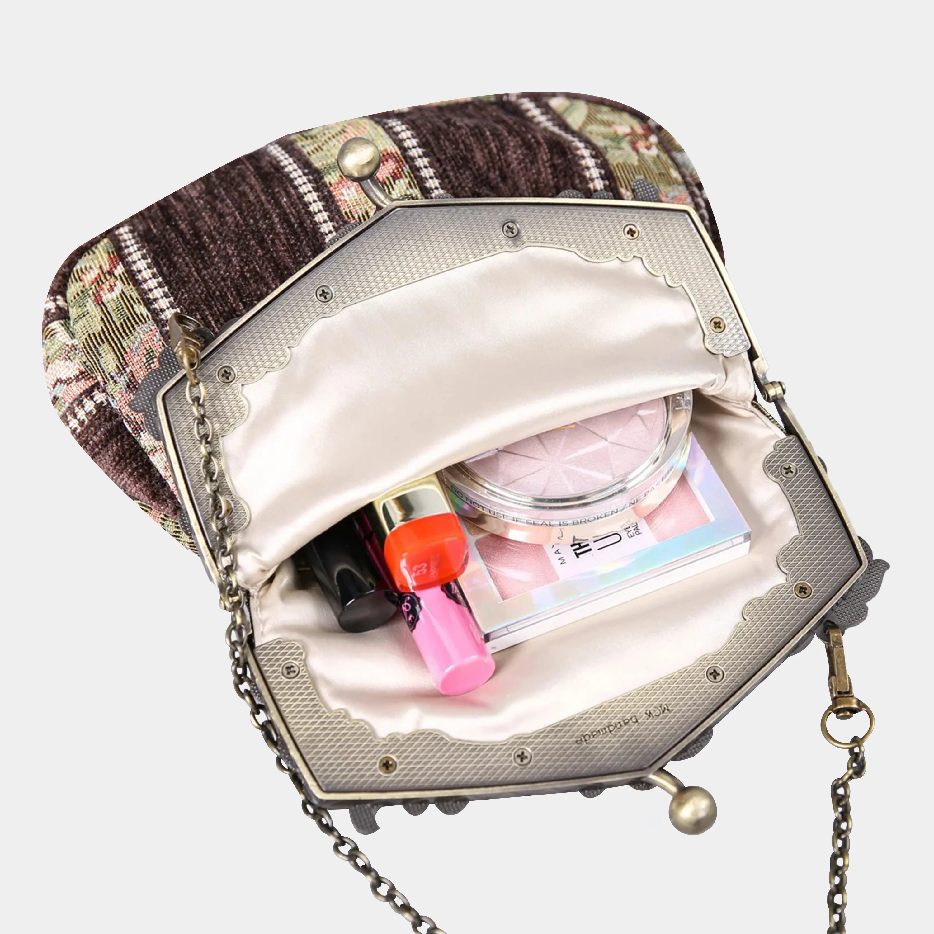 Floral Stripes Brown Chatelaine Purse Large - Image 4