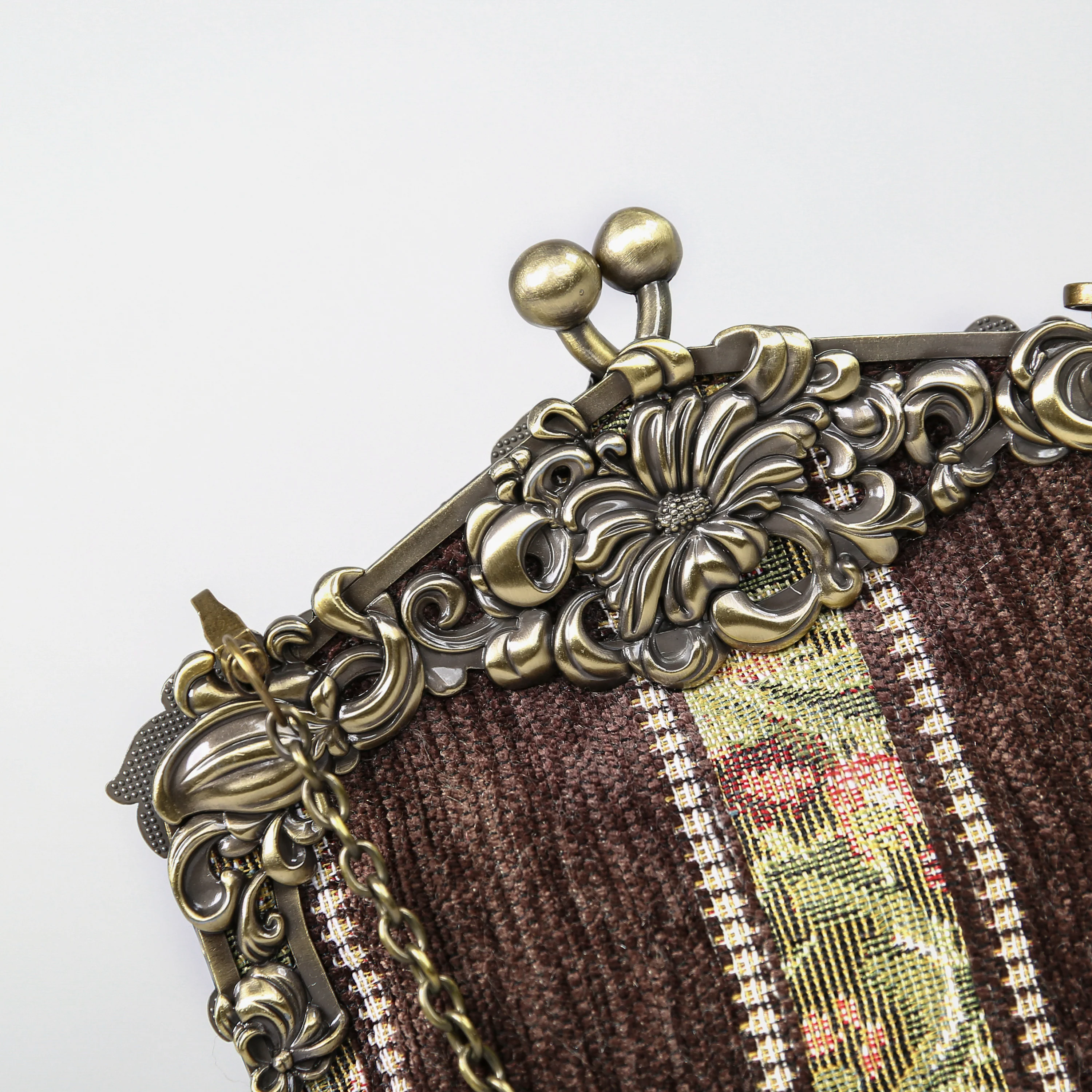 Floral Stripes Brown Chatelaine Purse Large - Image 5