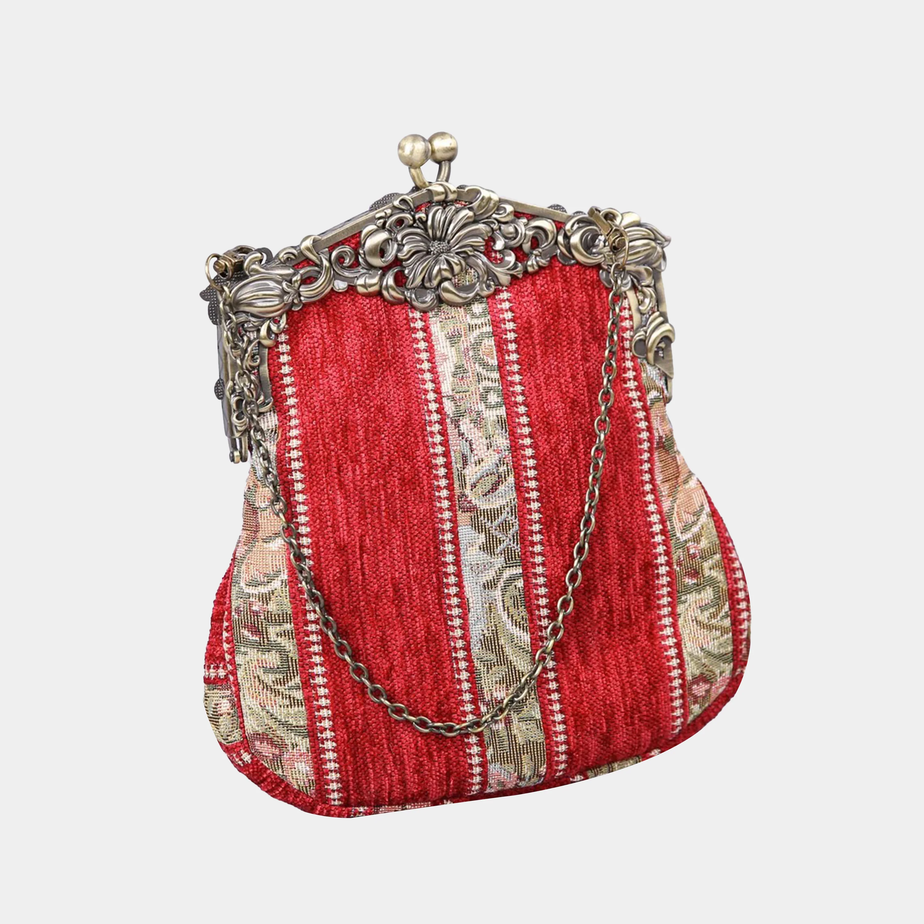Floral Stripes Red Chatelaine Purse Large