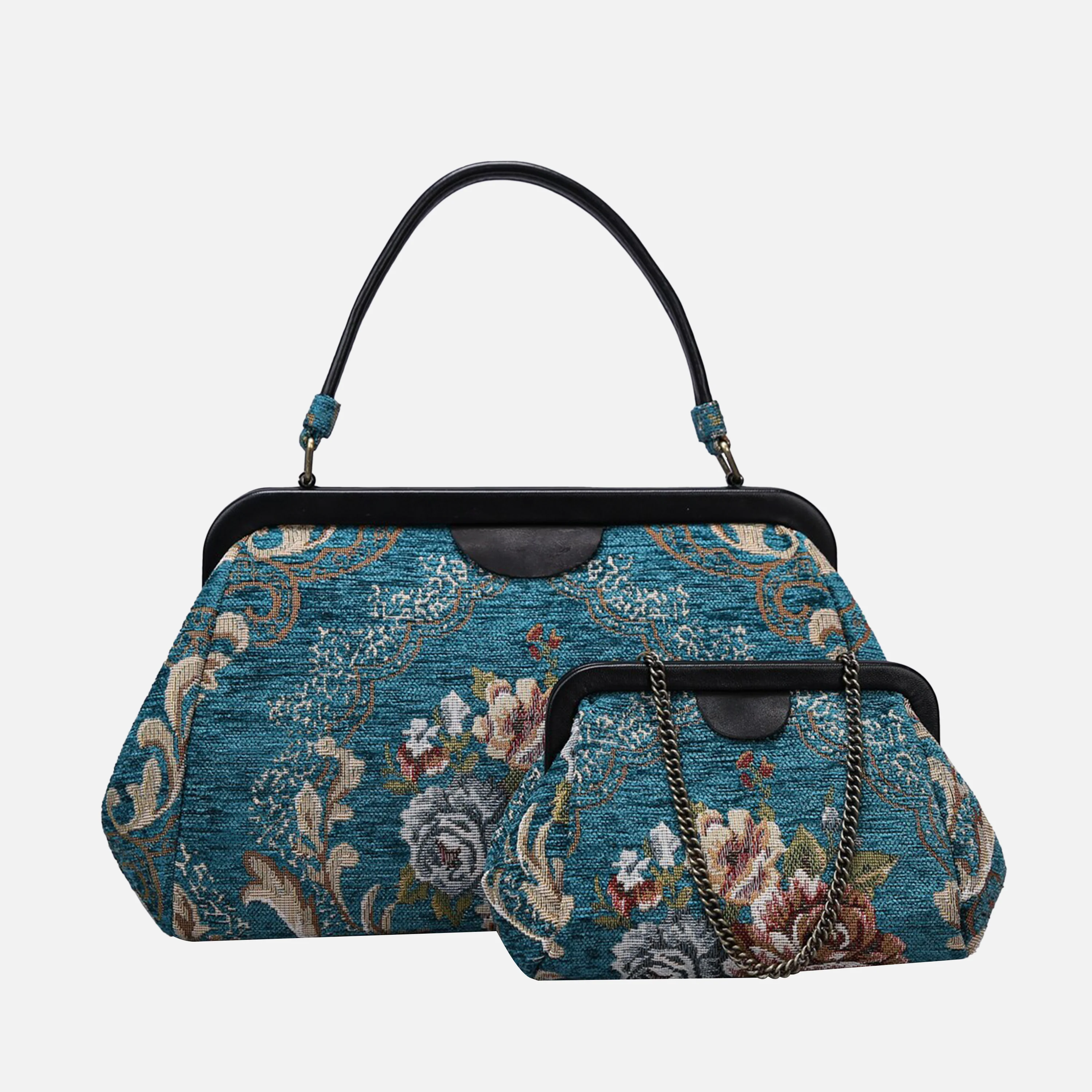 Floral Teal Top Handle Purse - Image 7