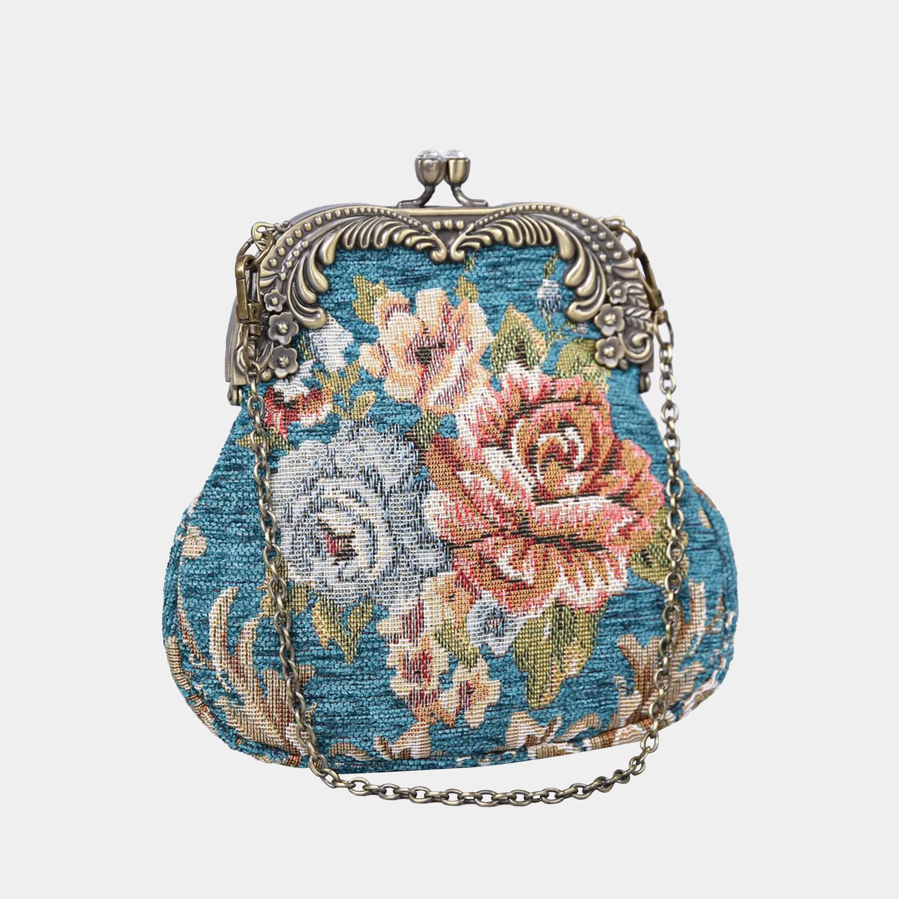 Floral Teal Chatelaine Purse Medium