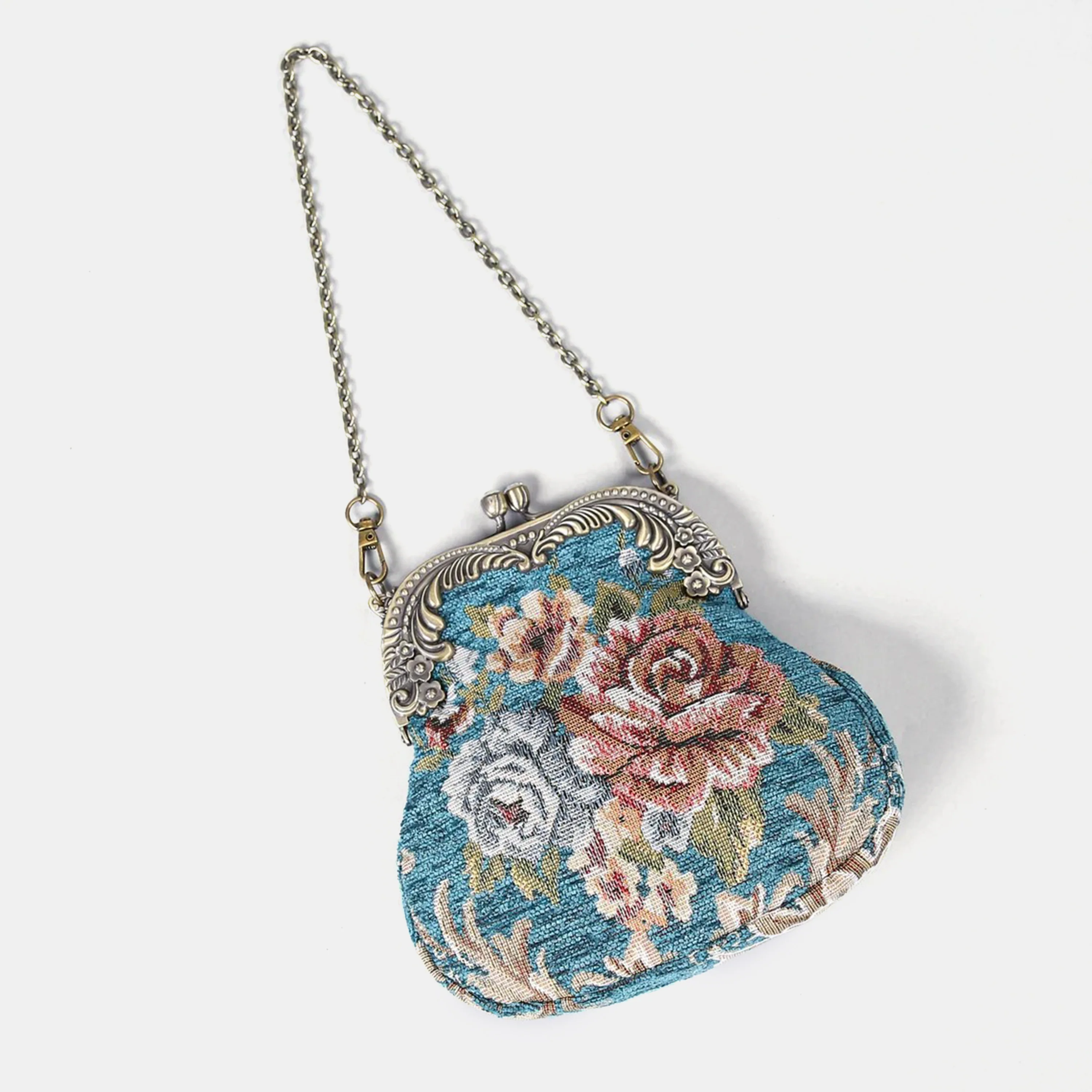 Floral Teal Chatelaine Purse Medium - Image 2