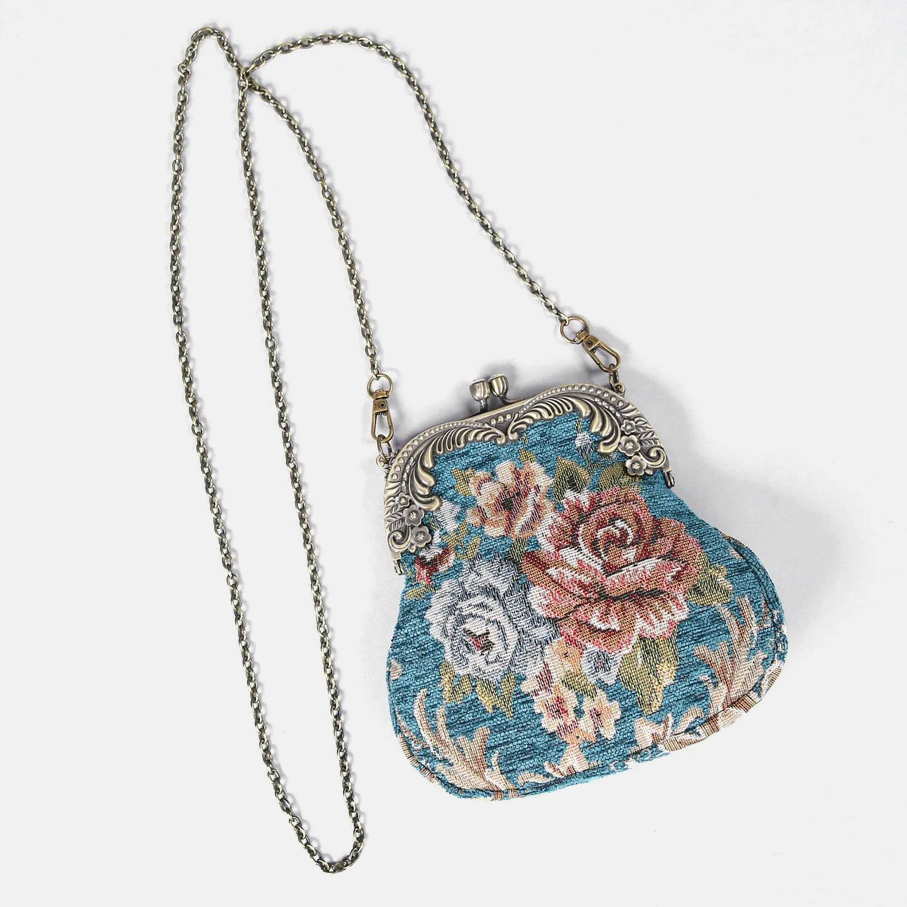 Floral Teal Chatelaine Purse Medium - Image 3