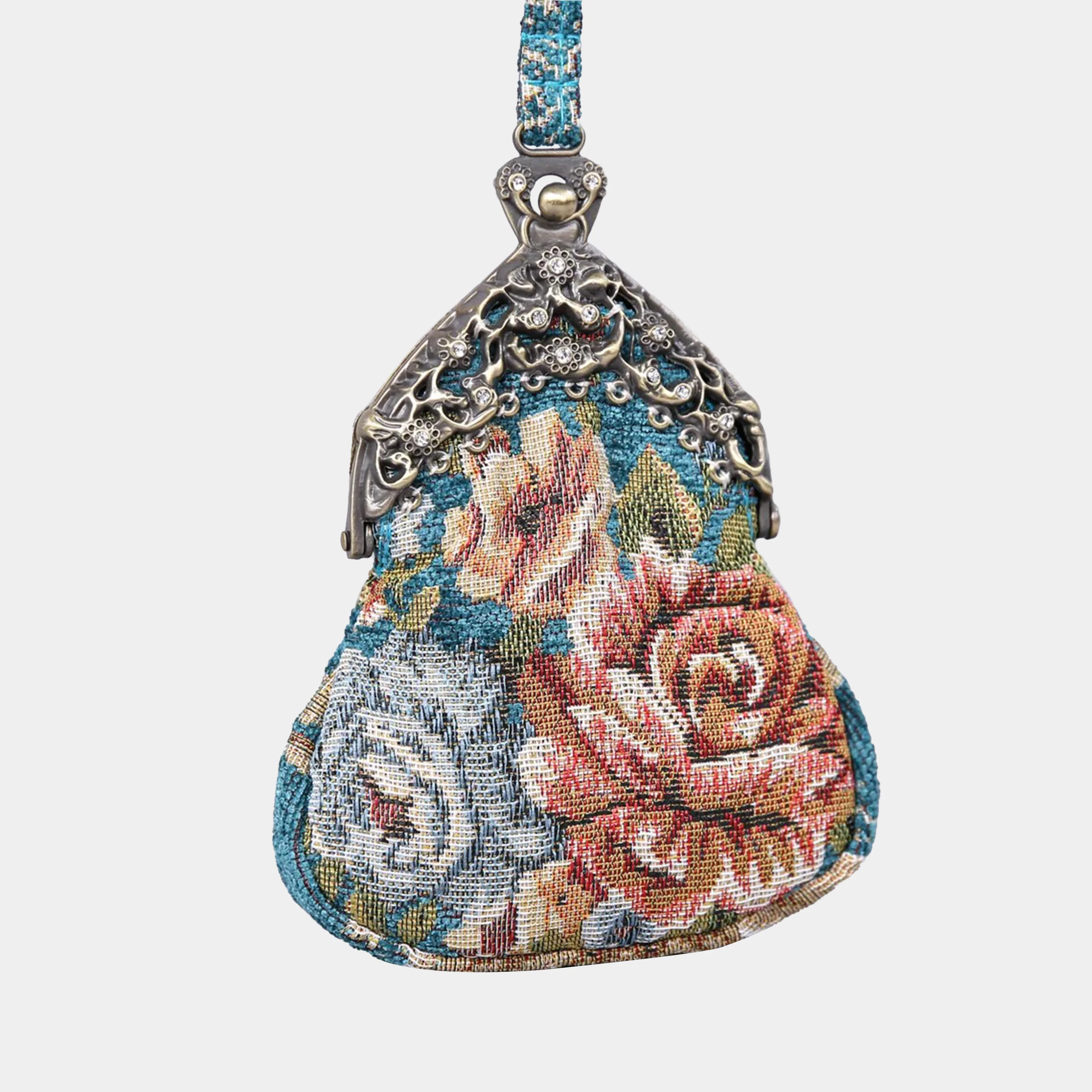 Floral Teal Chatelaine Purse Wristlet Bag