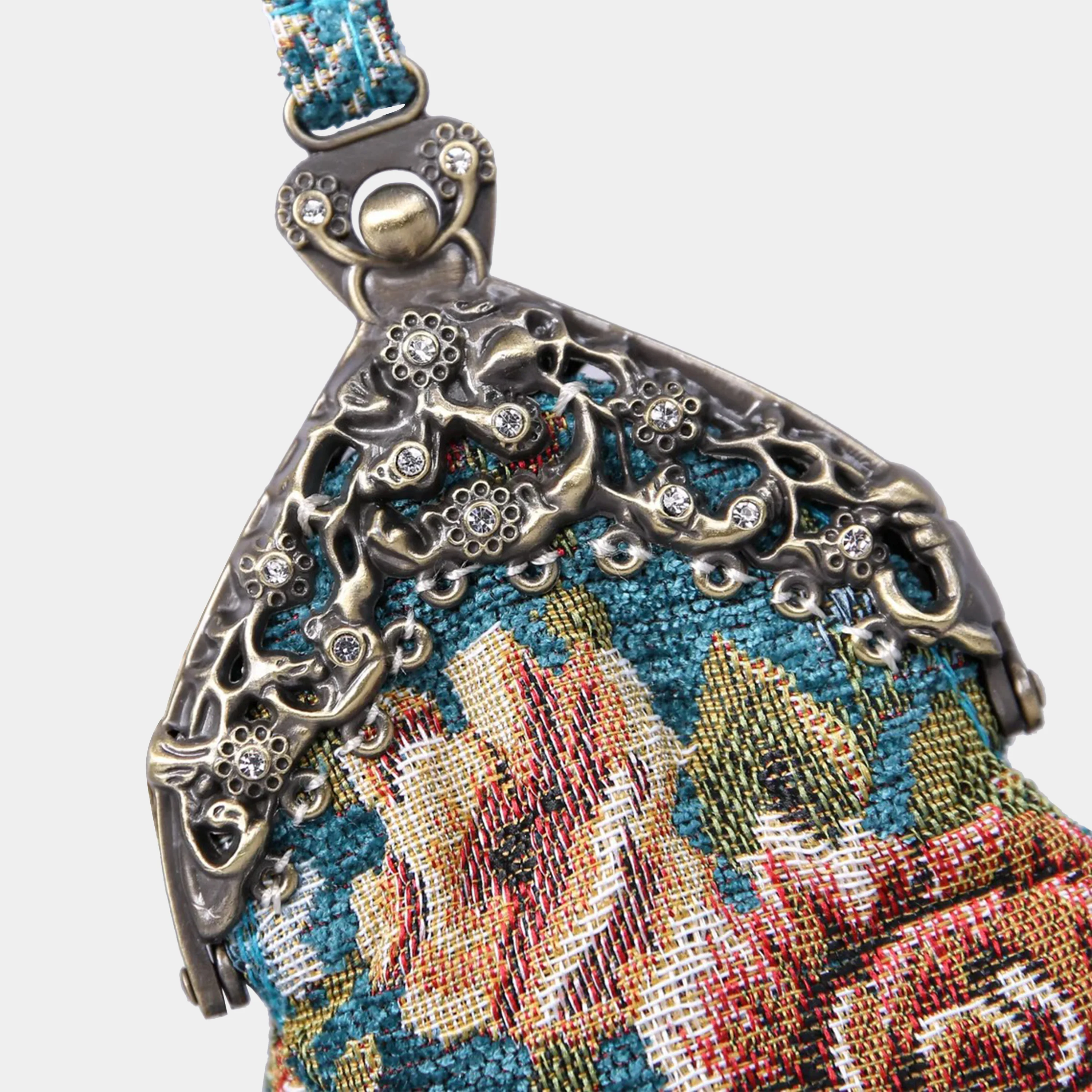 Floral Teal Chatelaine Purse Wristlet Bag - Image 4