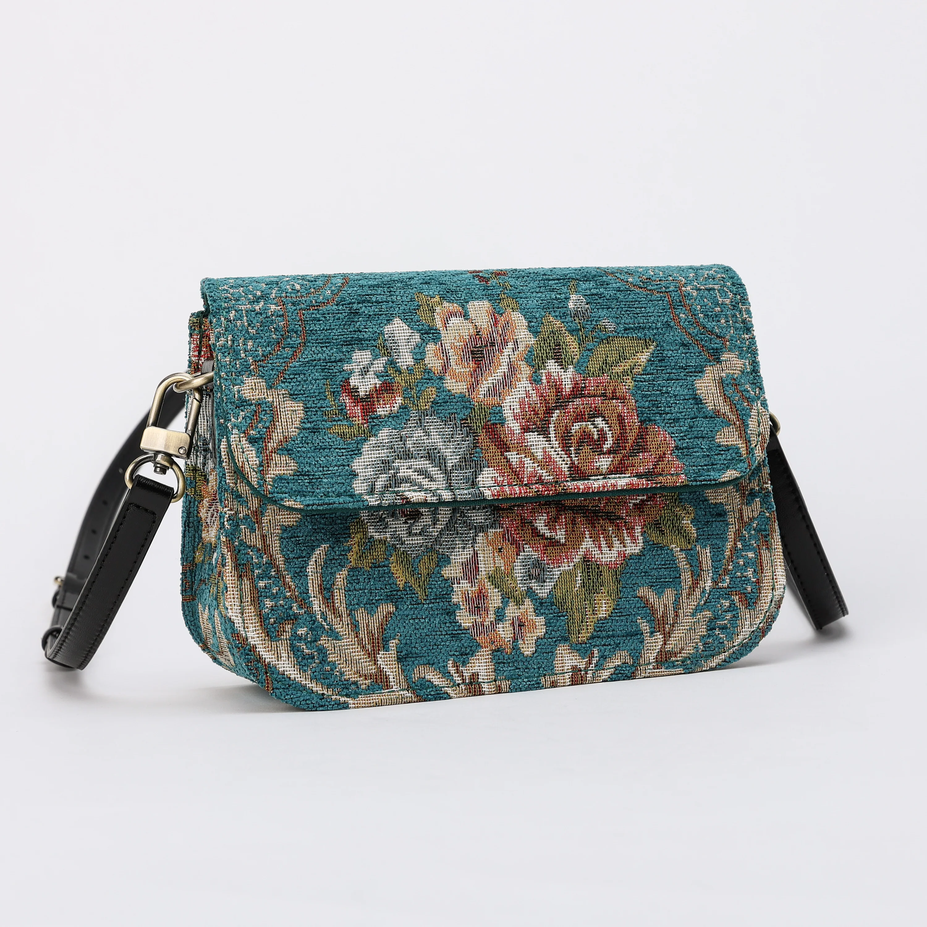 Floral Teal Flap Crossbody Bag